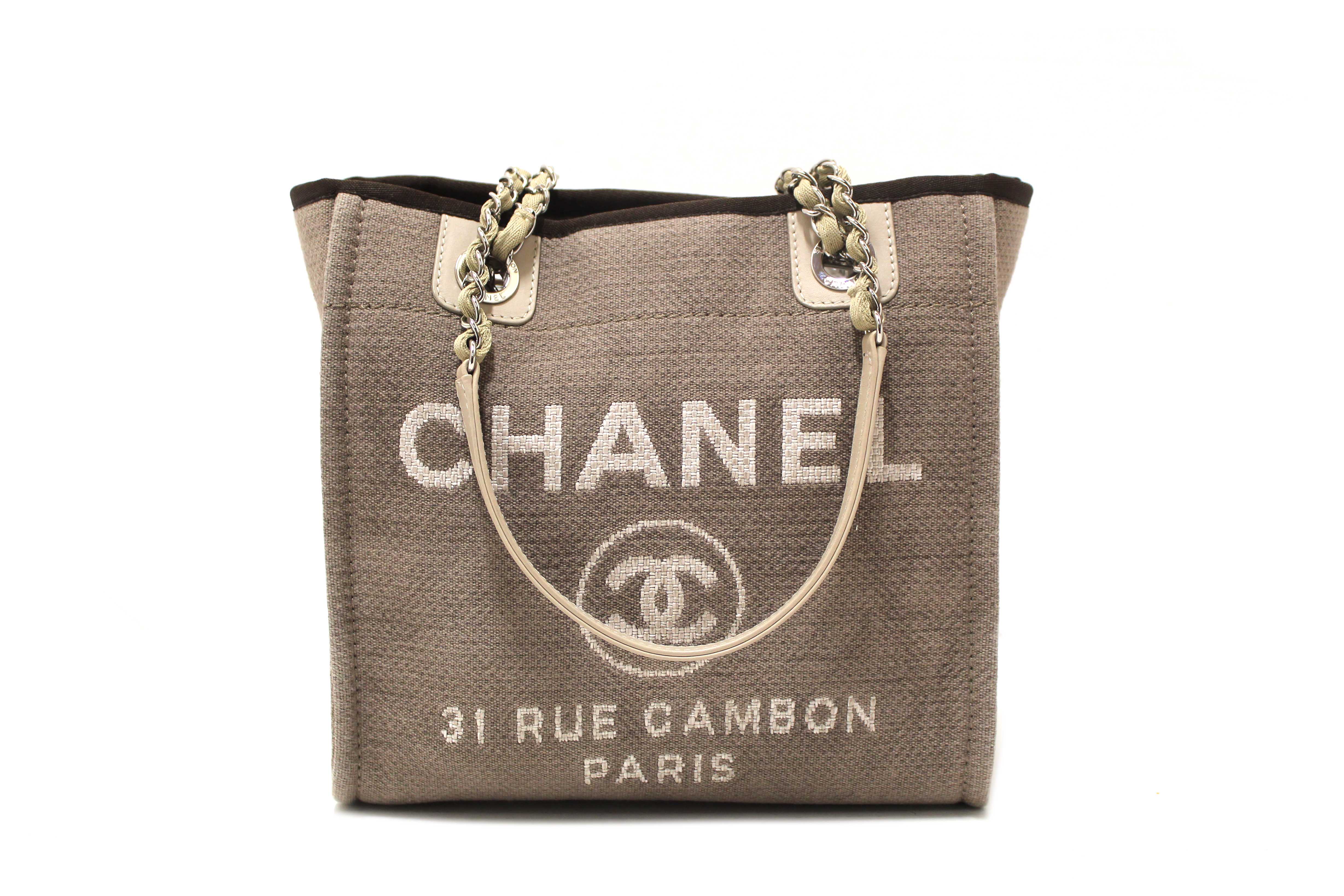 Authentic Chanel Grey Mixed Fibers North South Deauville Shopper