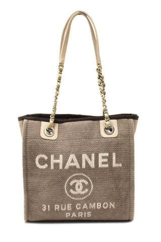 Authentic Chanel Grey Mixed Fibers Small Deauville Shopper Tote Bag