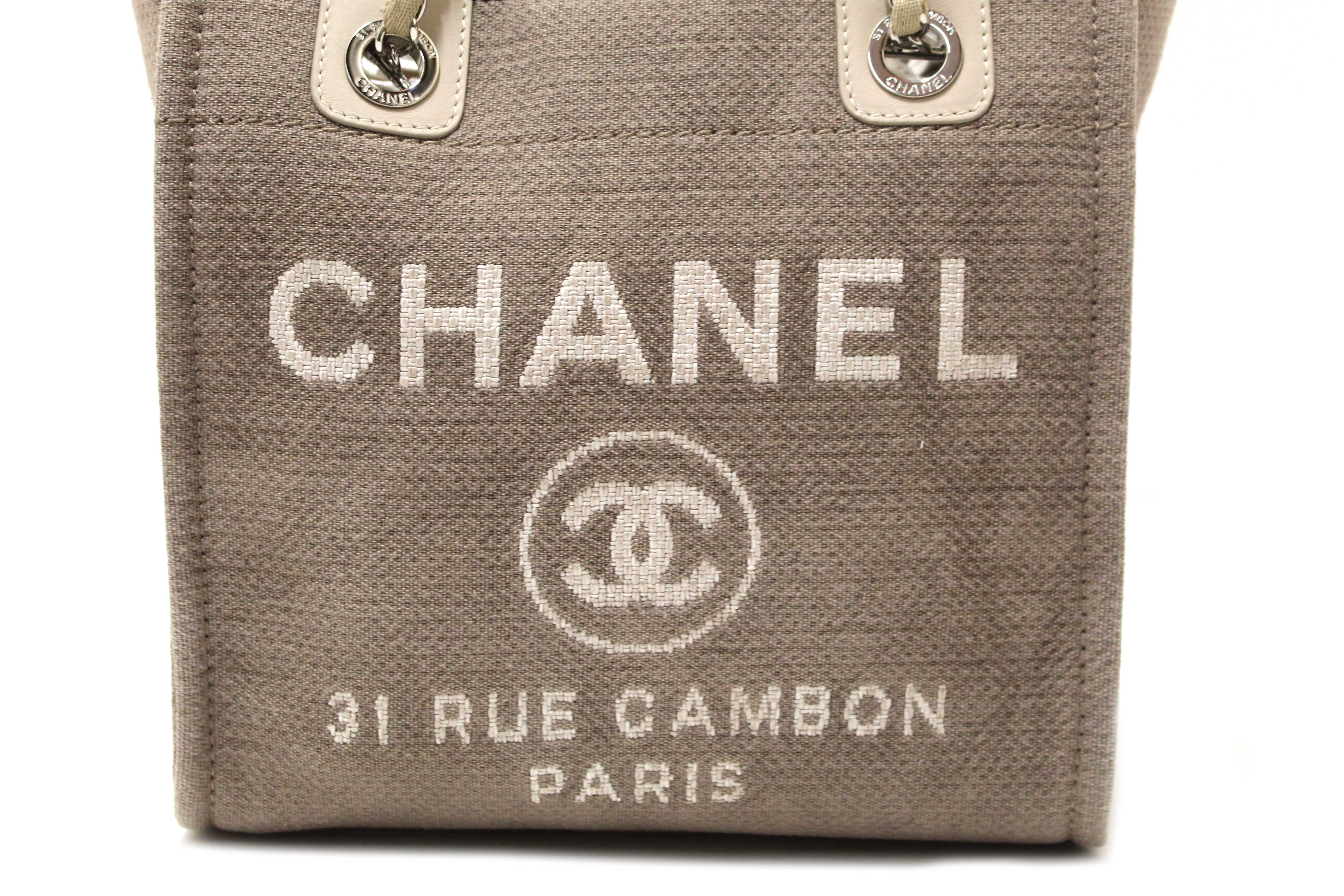 Authentic Chanel Grey Mixed Fibers Small Deauville Shopper Tote Bag