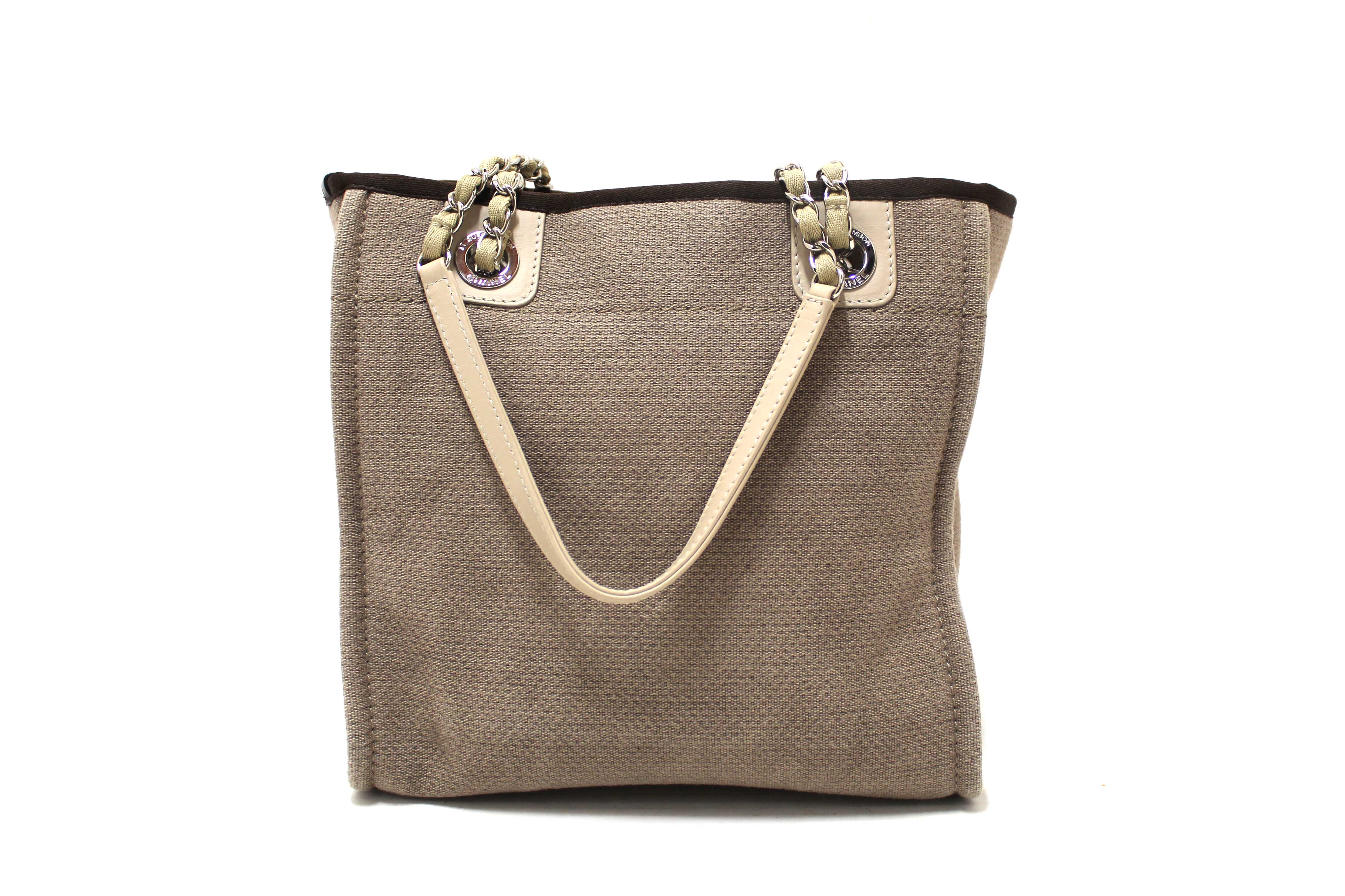 Authentic Chanel Grey Mixed Fibers Small Deauville Shopper Tote Bag