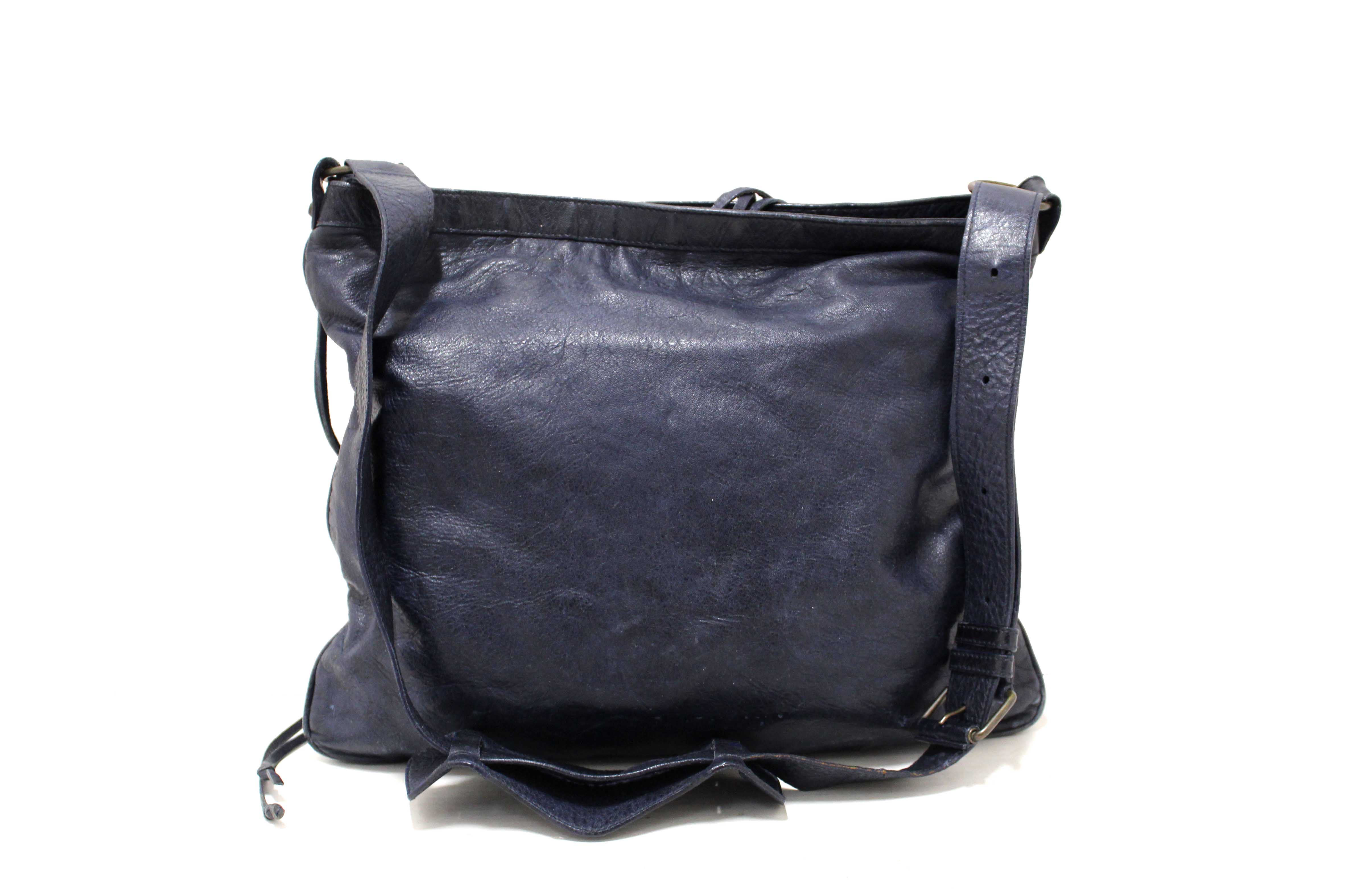 Authentic Balenciaga Blue Agneau Classic Hardware Flat Messenger