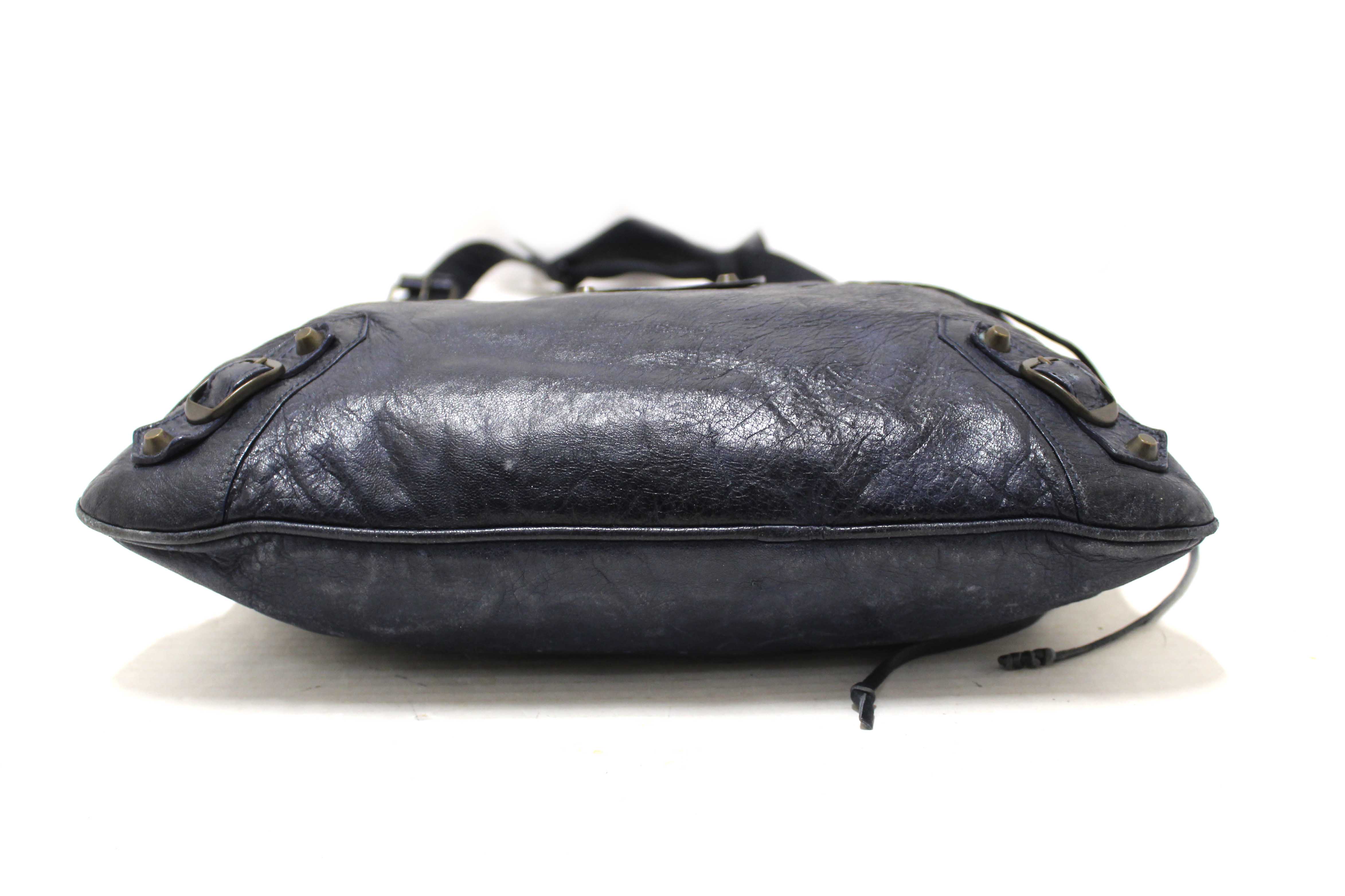 Authentic Balenciaga Blue Agneau Classic Hardware Flat Messenger