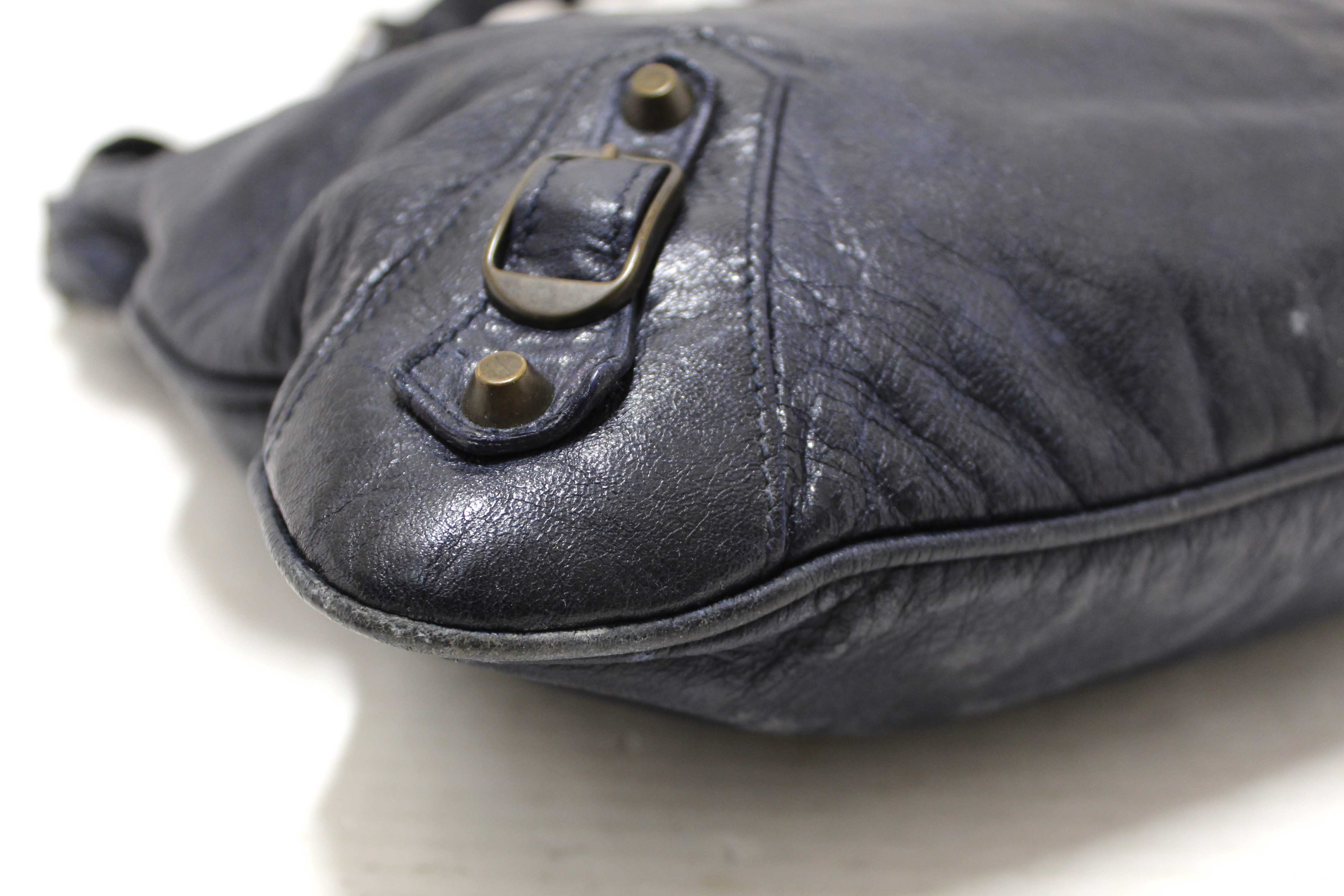 Authentic Balenciaga Blue Agneau Classic Hardware Flat Messenger