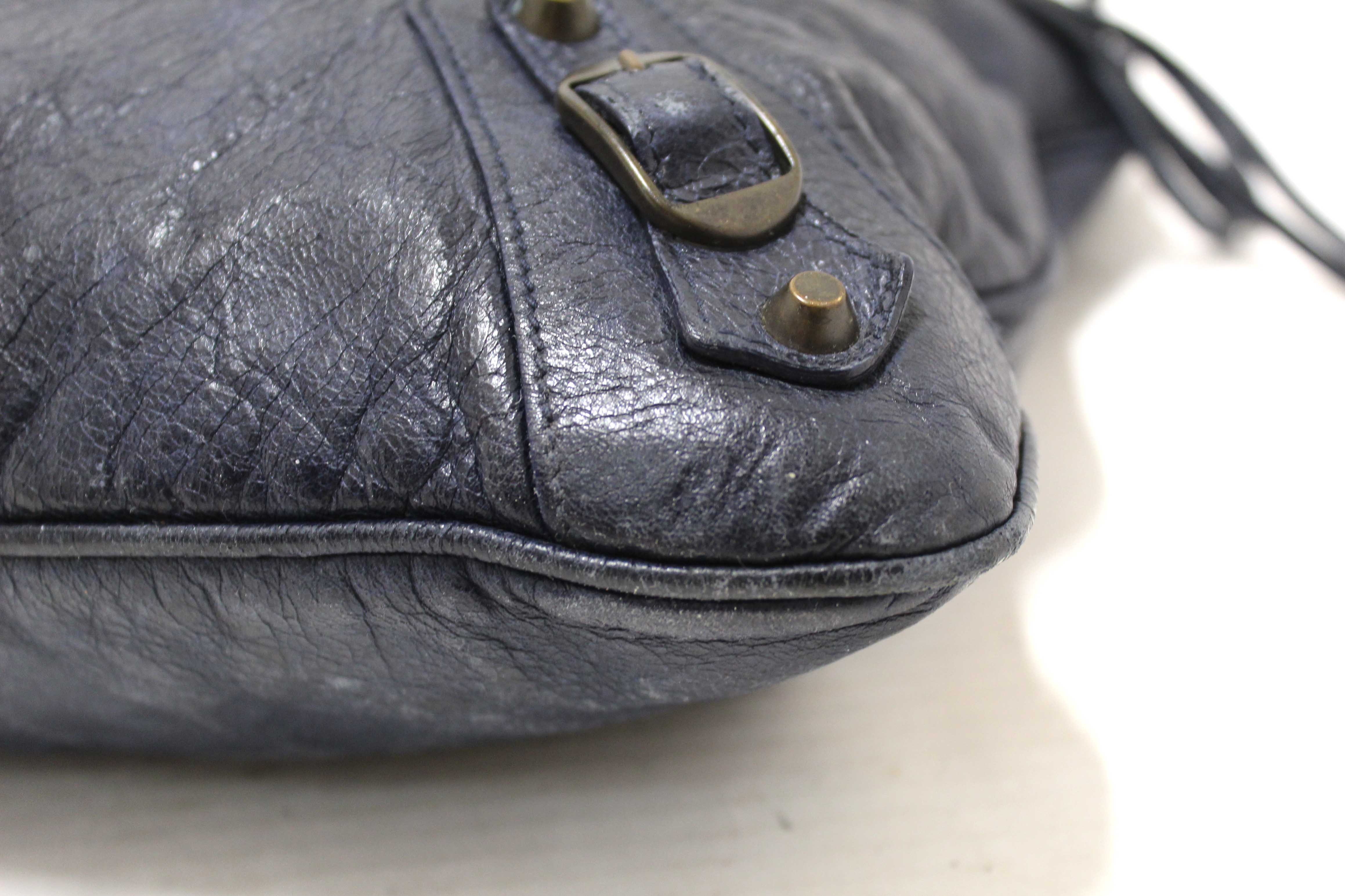 Authentic Balenciaga Blue Agneau Classic Hardware Flat Messenger