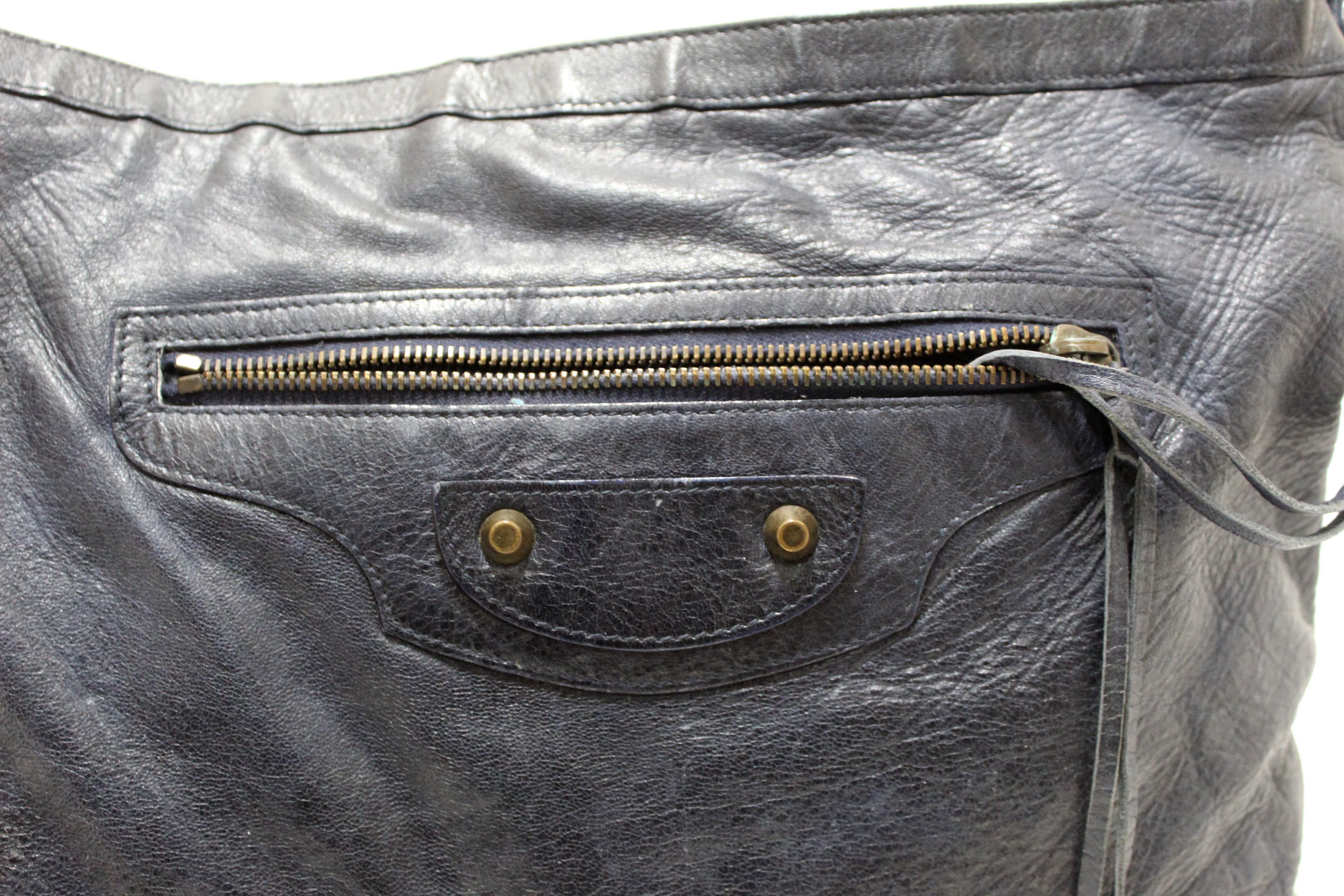 Authentic Balenciaga Blue Agneau Classic Hardware Flat Messenger