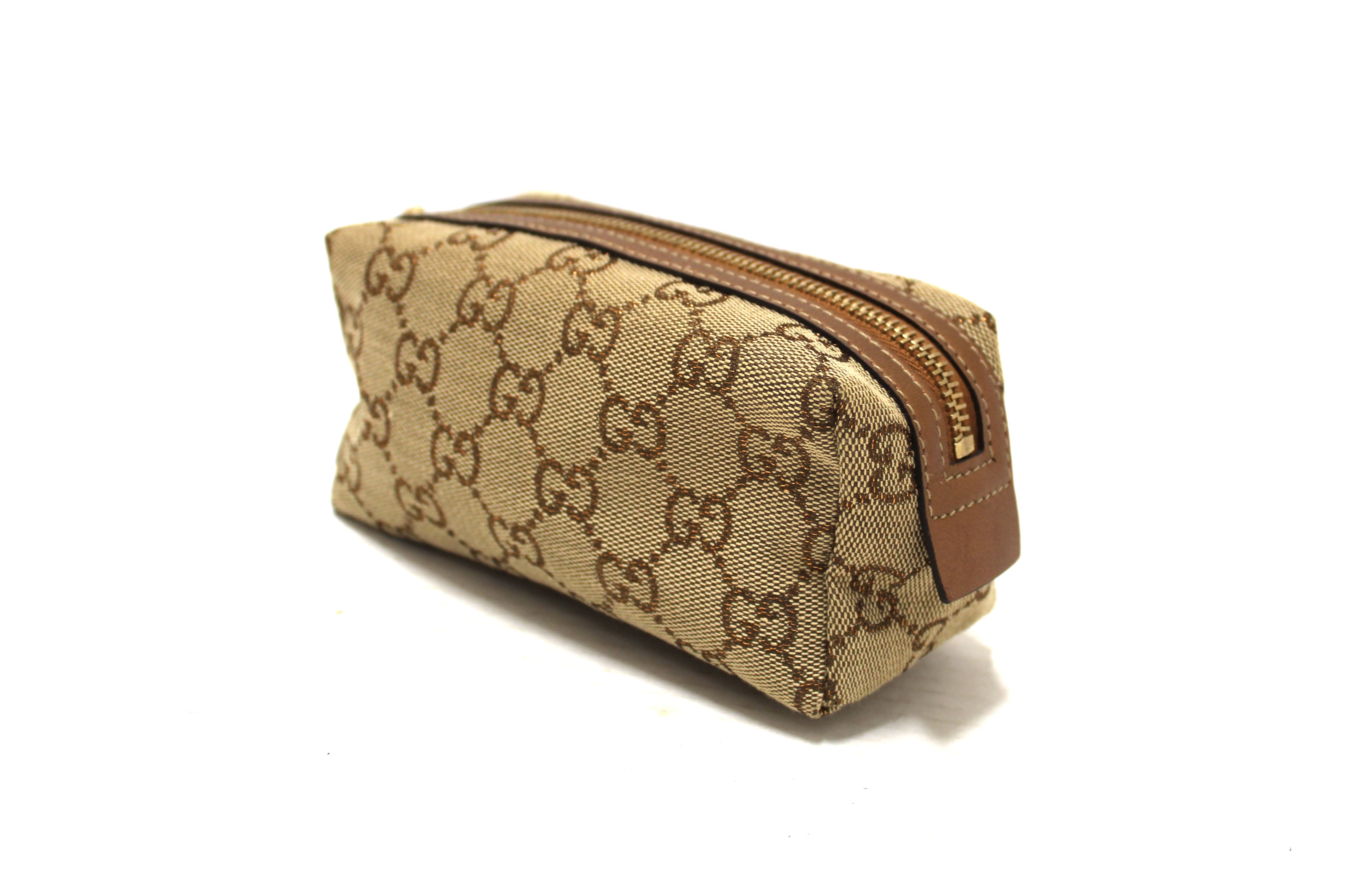 Authentic Gucci Brown GG Canvas Cosmetic Pouch Case 153228