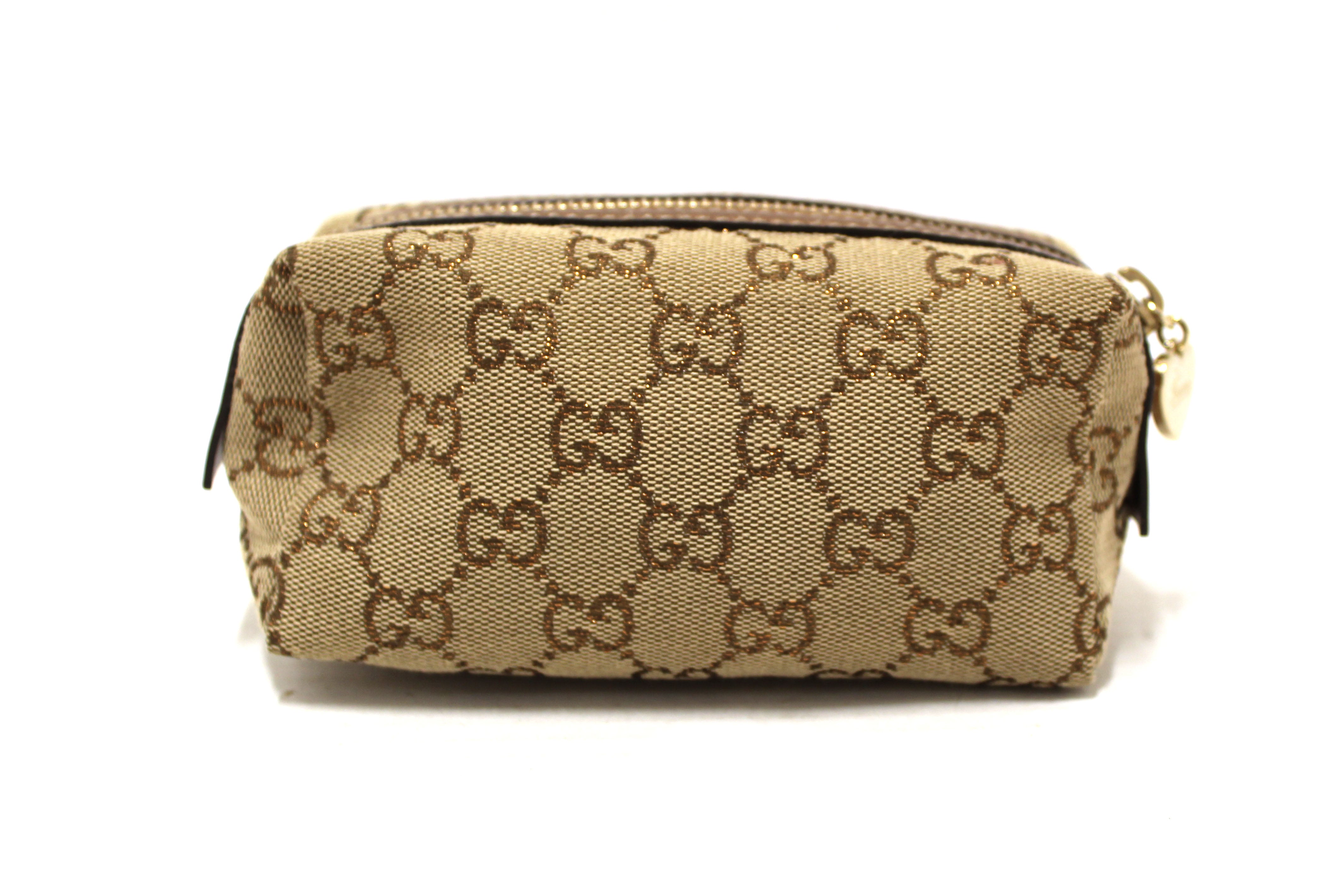 Authentic Gucci Brown GG Canvas Cosmetic Pouch Case 153228