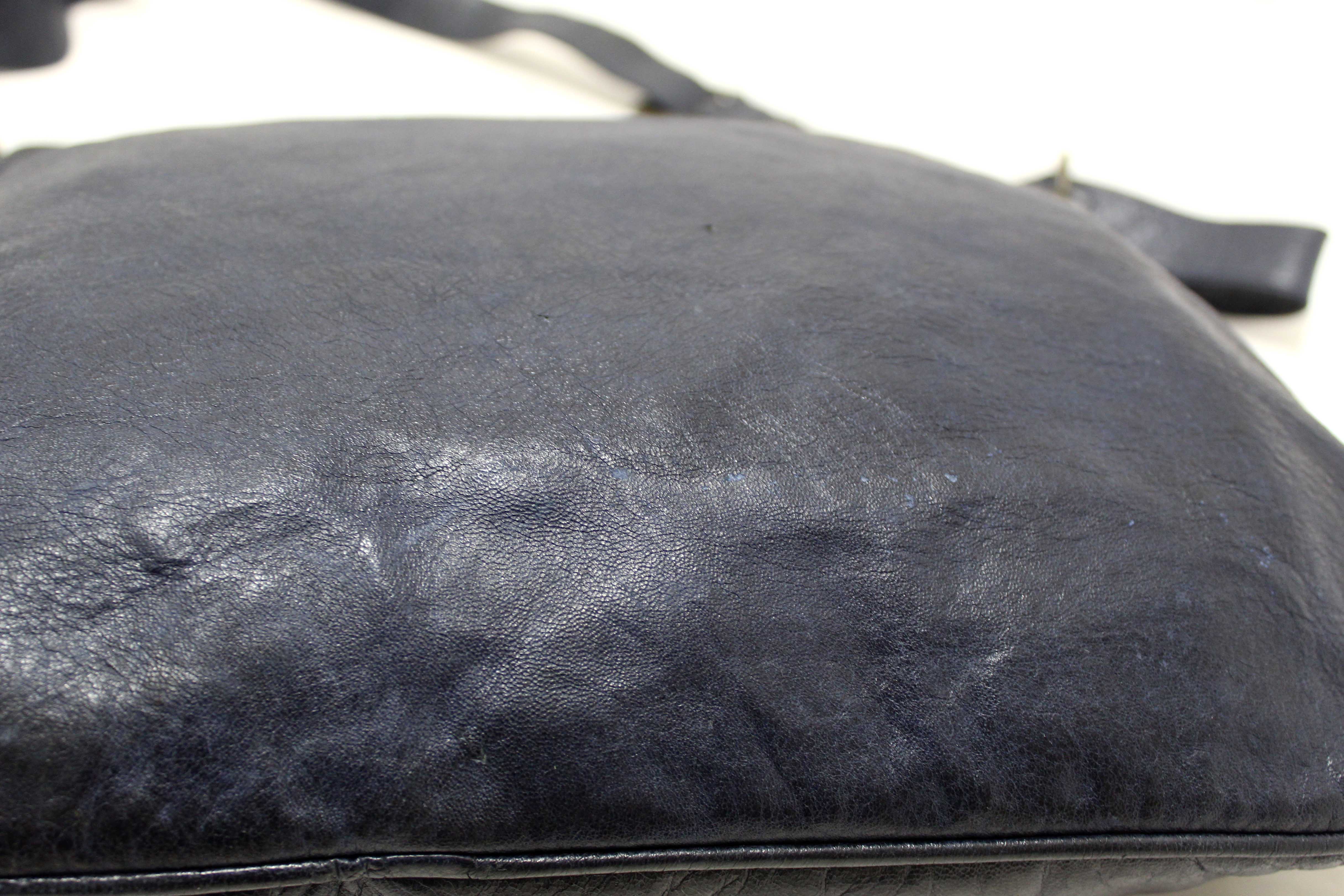 Authentic Balenciaga Blue Agneau Classic Hardware Flat Messenger