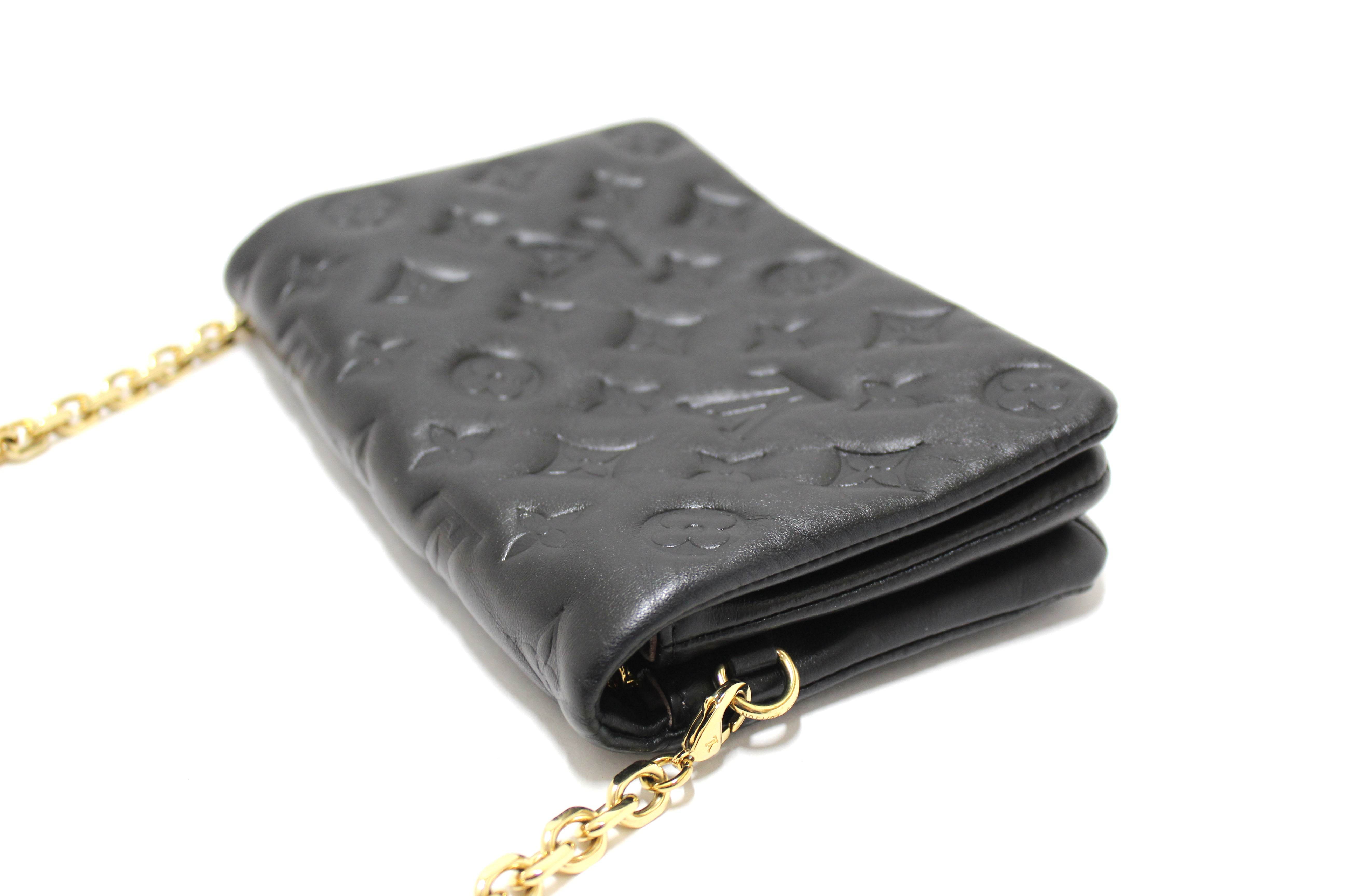 Authentic Louis Vuitton Black Monogram-Embossed Lambskin Pochette Coussin Bag