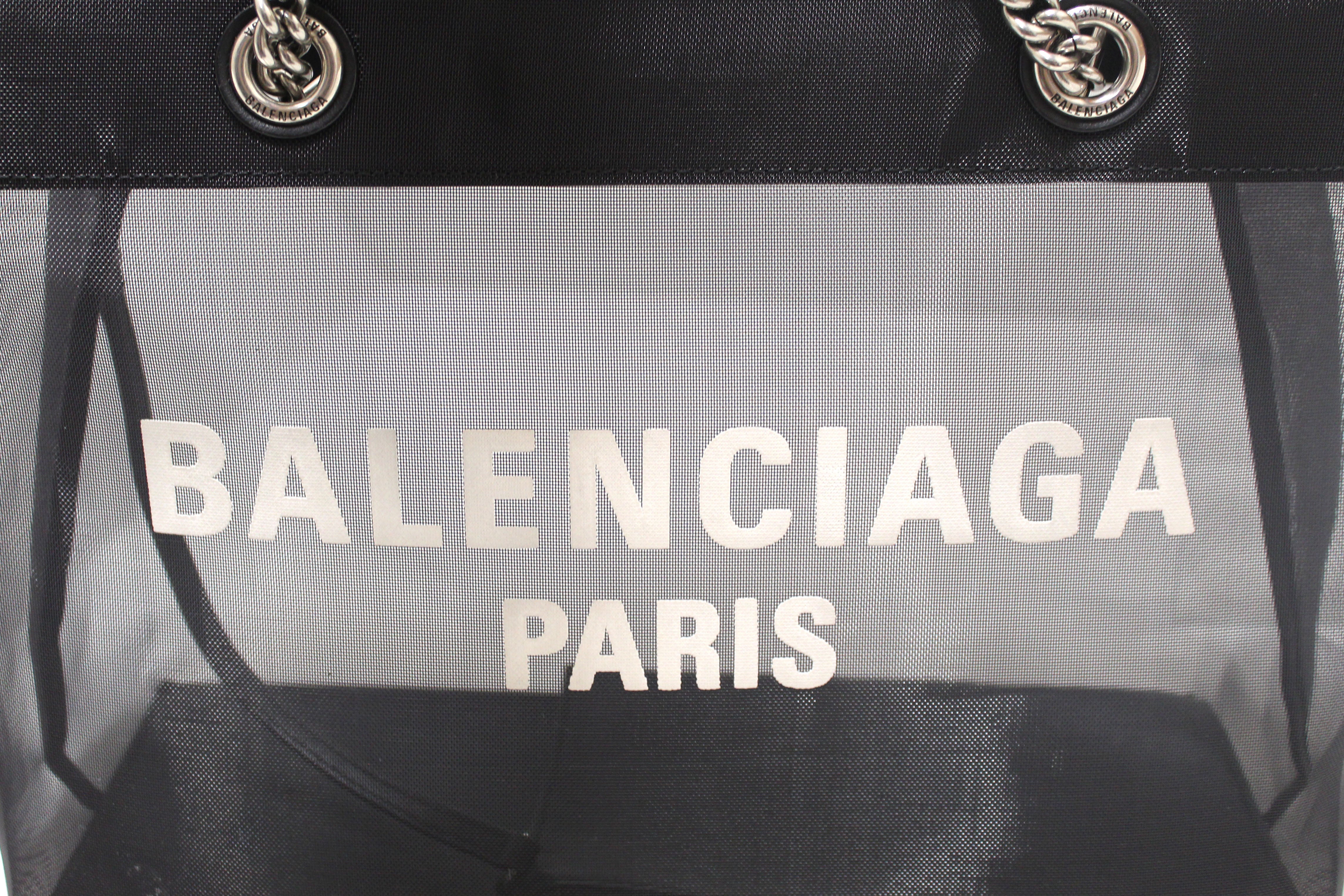 Authentic Balenciaga Black Mesh Duty Free Medium Shopper Tote Bag