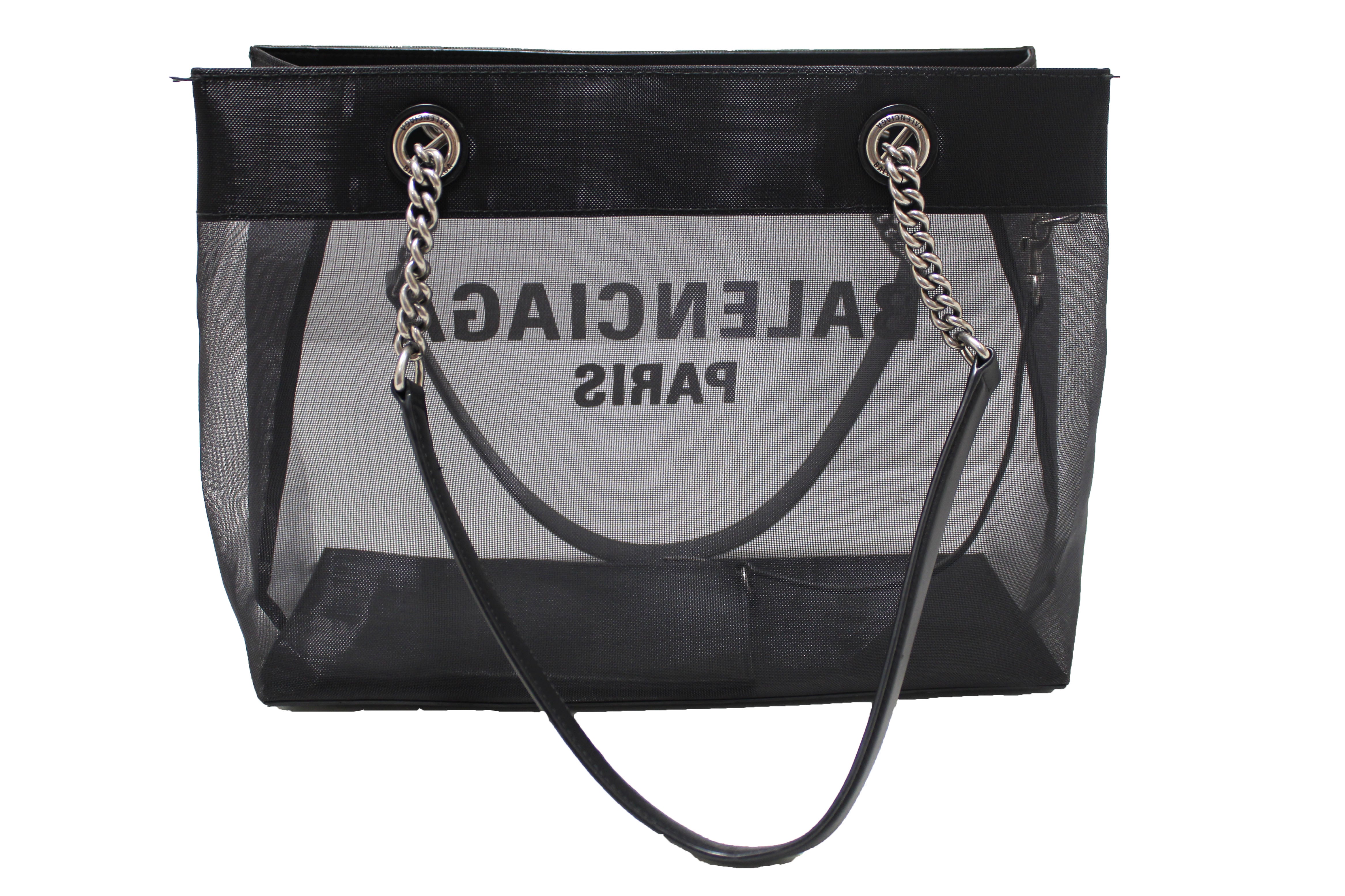 Authentic Balenciaga Black Mesh Duty Free Medium Shopper Tote Bag