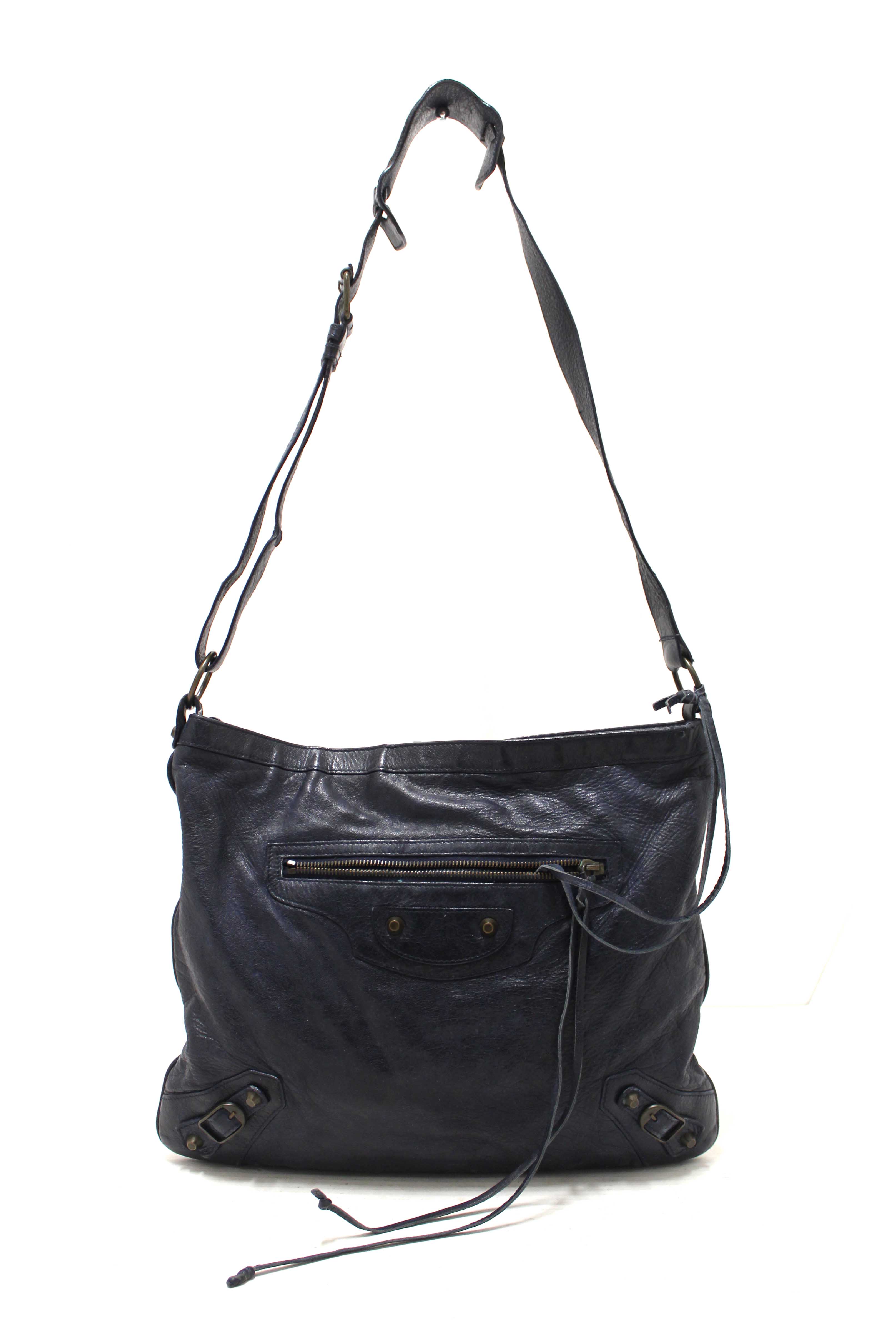 Authentic Balenciaga Blue Agneau Classic Hardware Flat Messenger