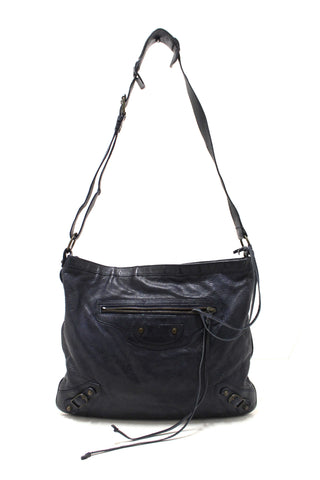 Authentic Balenciaga Blue Agneau Classic Hardware Flat Messenger