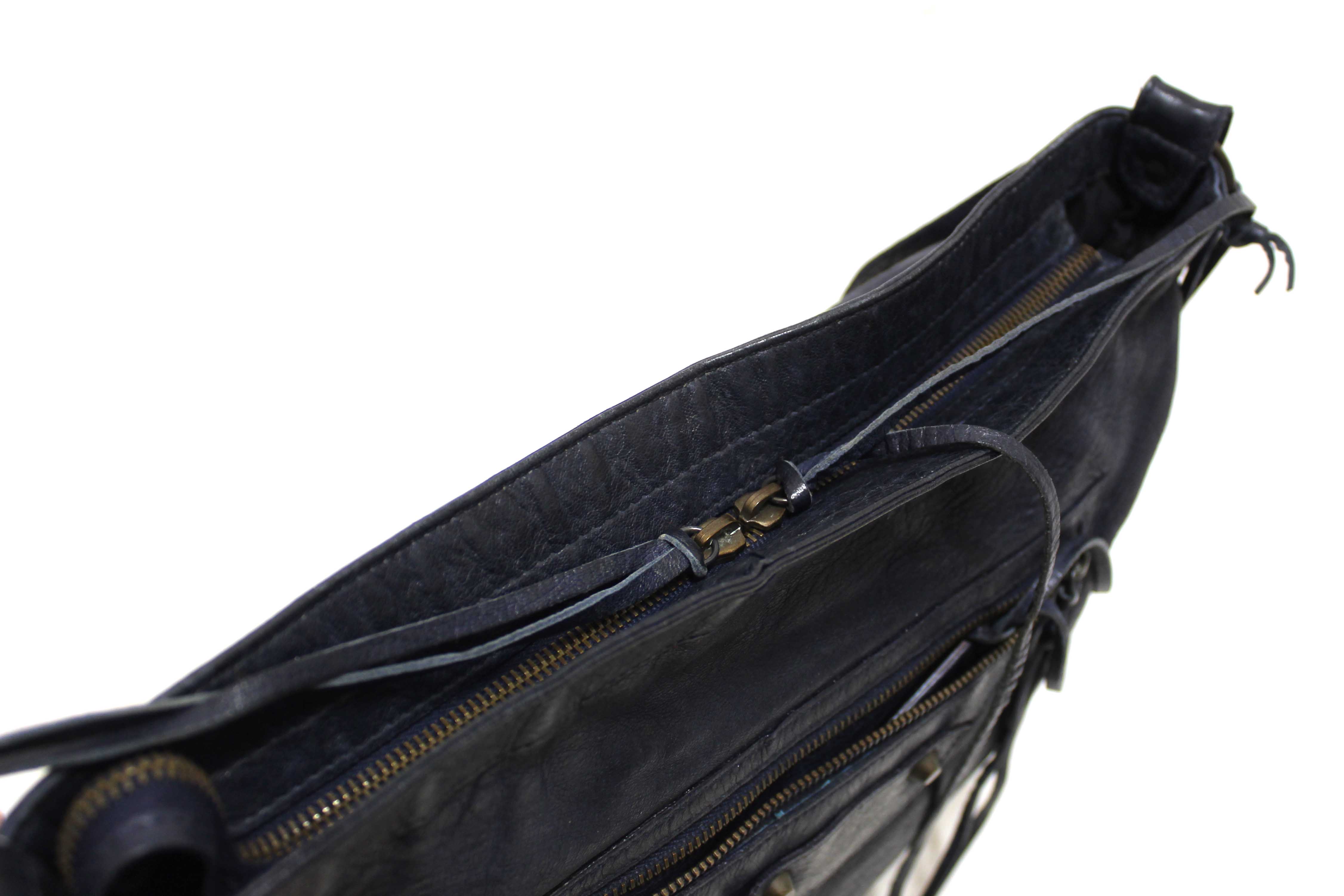 Authentic Balenciaga Blue Agneau Classic Hardware Flat Messenger