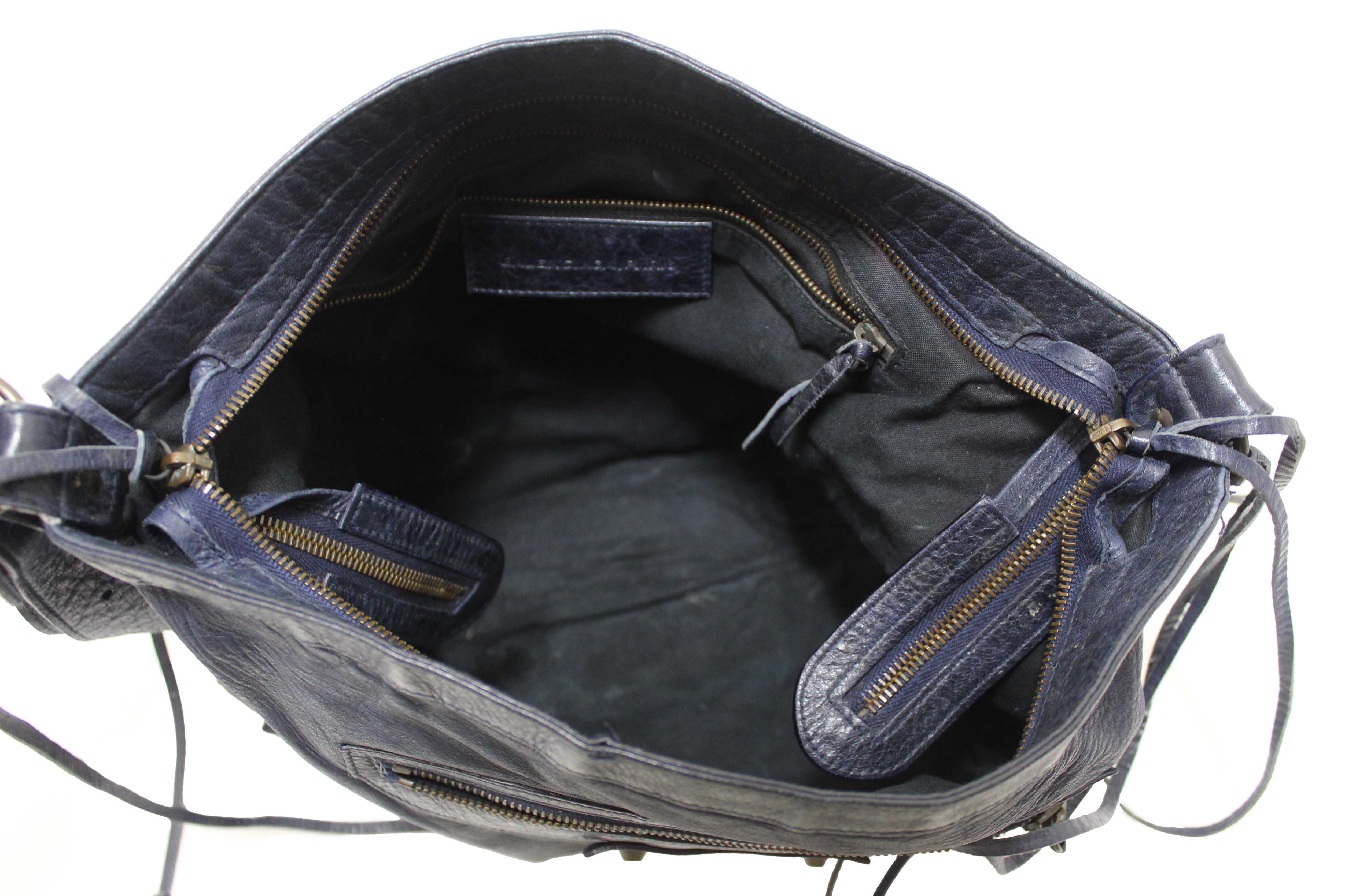 Authentic Balenciaga Blue Agneau Classic Hardware Flat Messenger