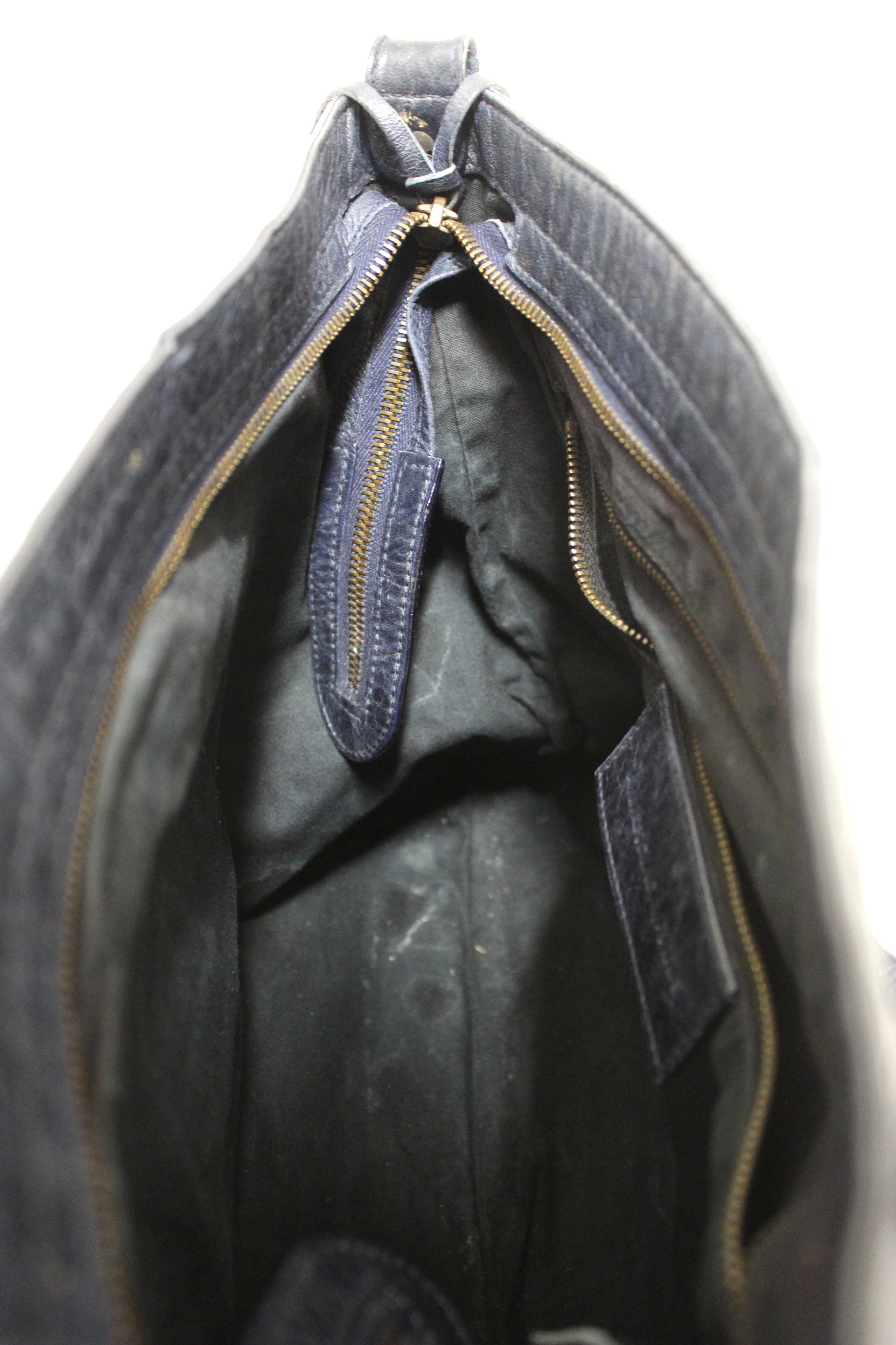 Authentic Balenciaga Blue Agneau Classic Hardware Flat Messenger