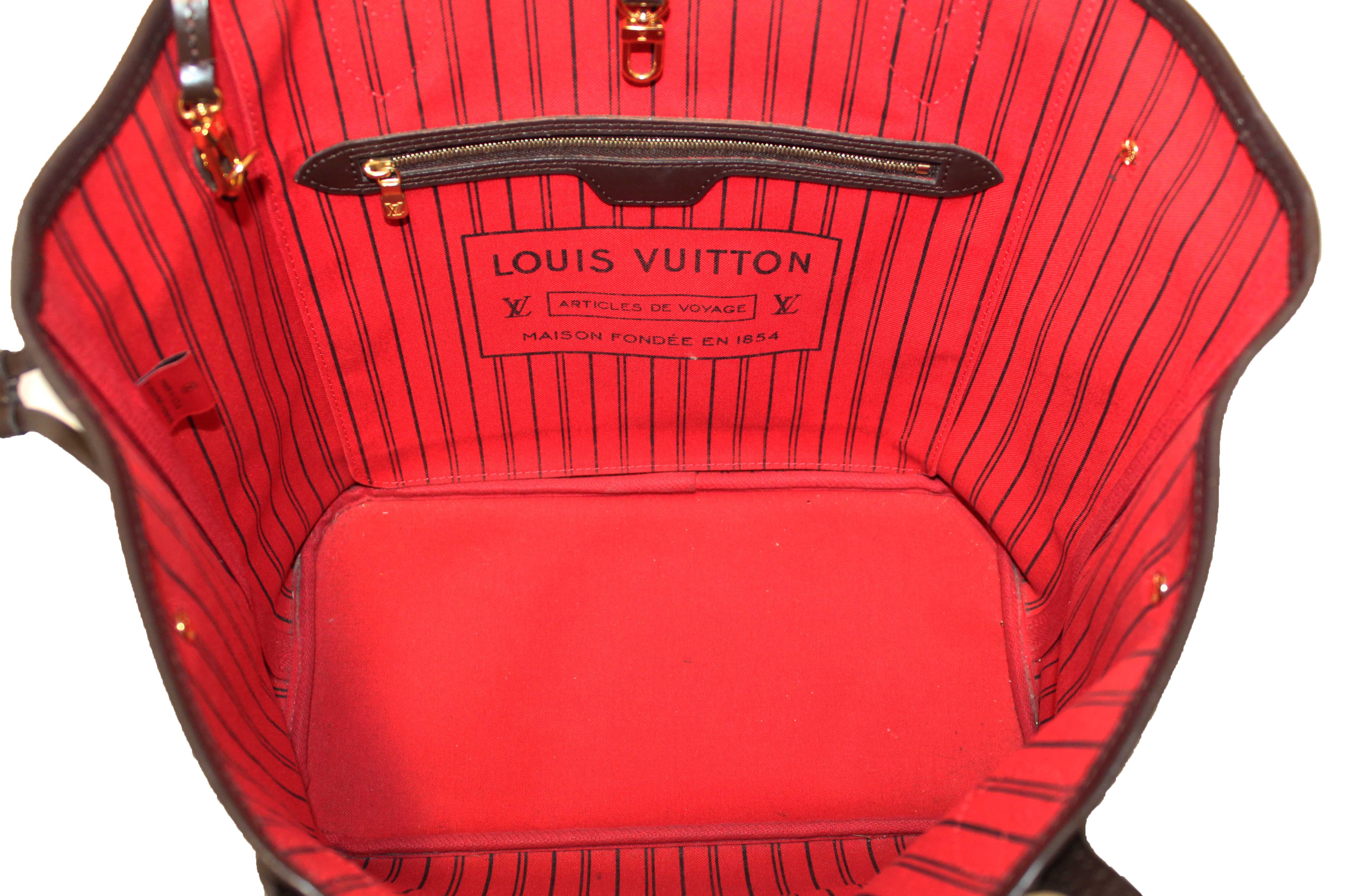 Authentic Louis Vuitton Damier Ebene Canvas Neverfull MM Tote Shoulder Bag
