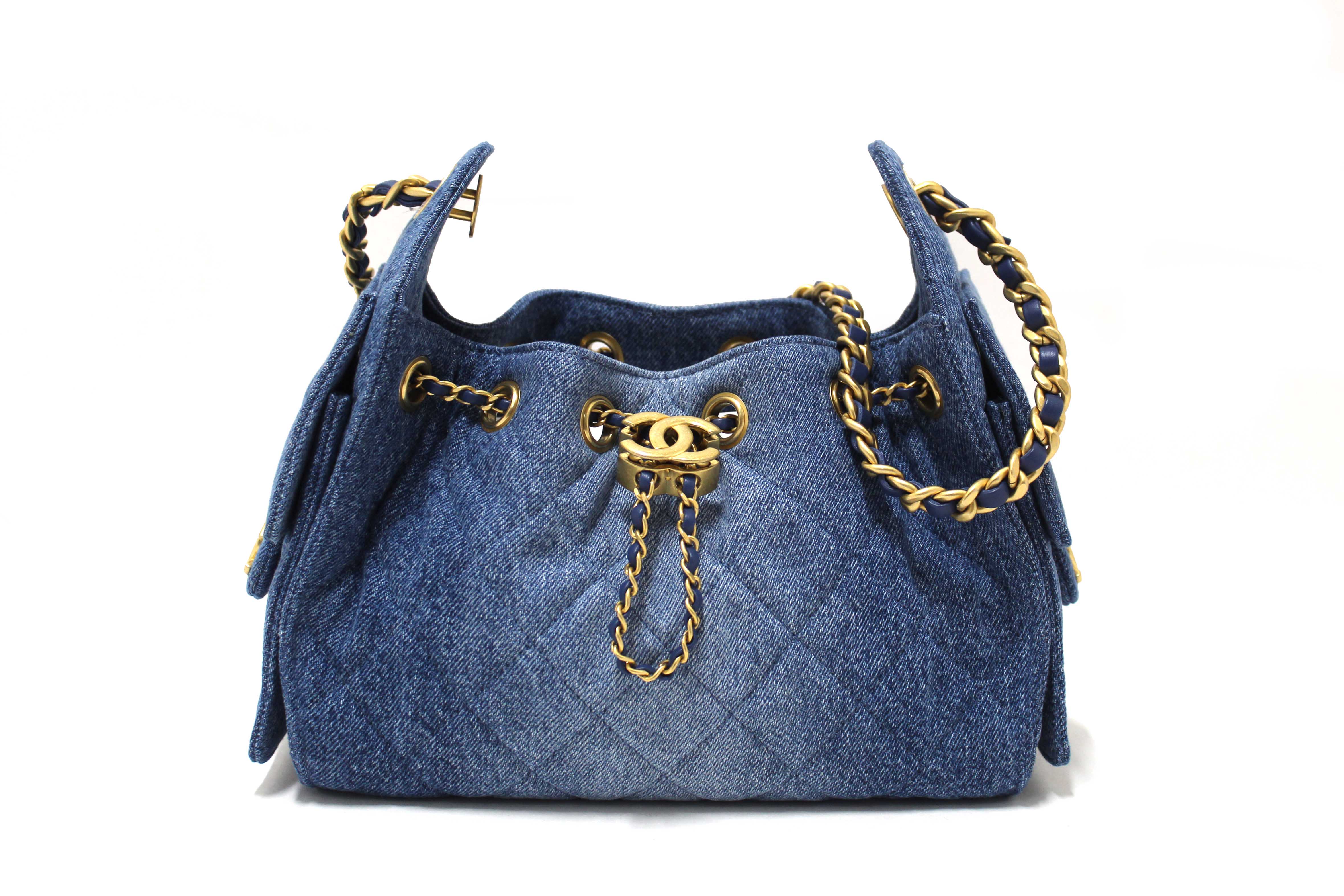 Authentic Chanel Washed Blue Denim Quilted Mini 25 Hobo Shoulder Bag