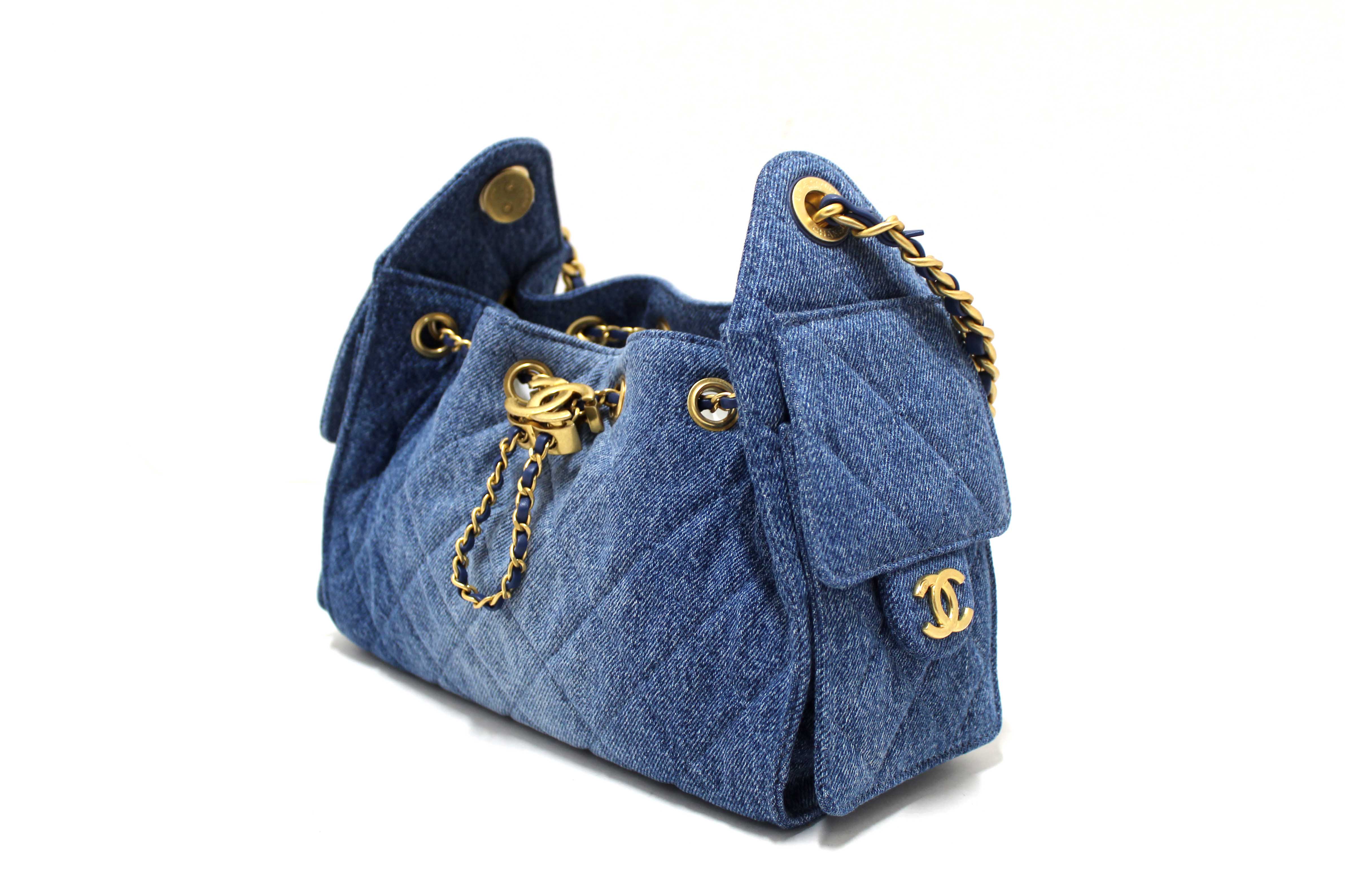 Authentic Chanel Washed Blue Denim Quilted Mini 25 Hobo Shoulder Bag