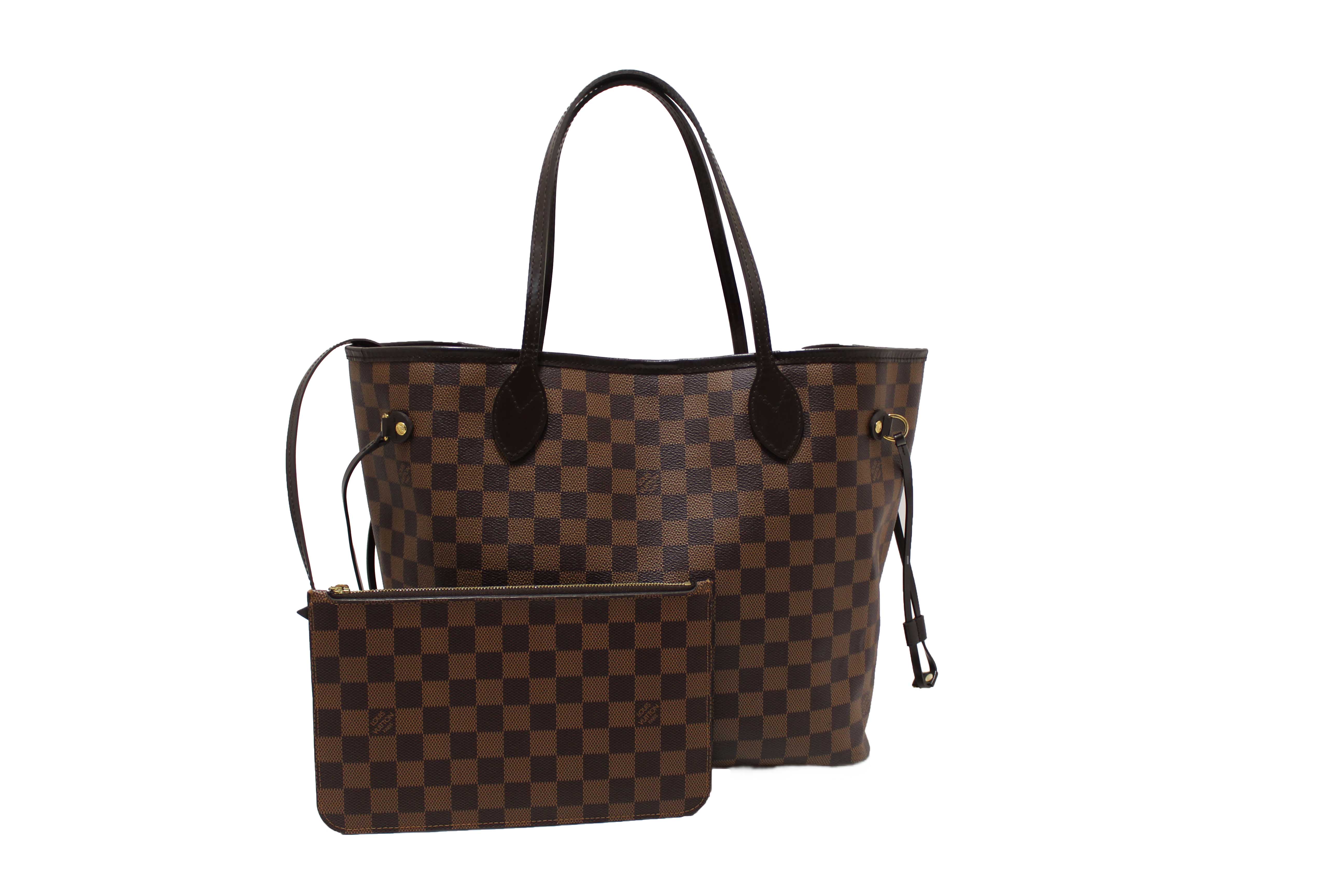 Authentic Louis Vuitton Damier Ebene Canvas Neverfull MM Tote Shoulder Bag