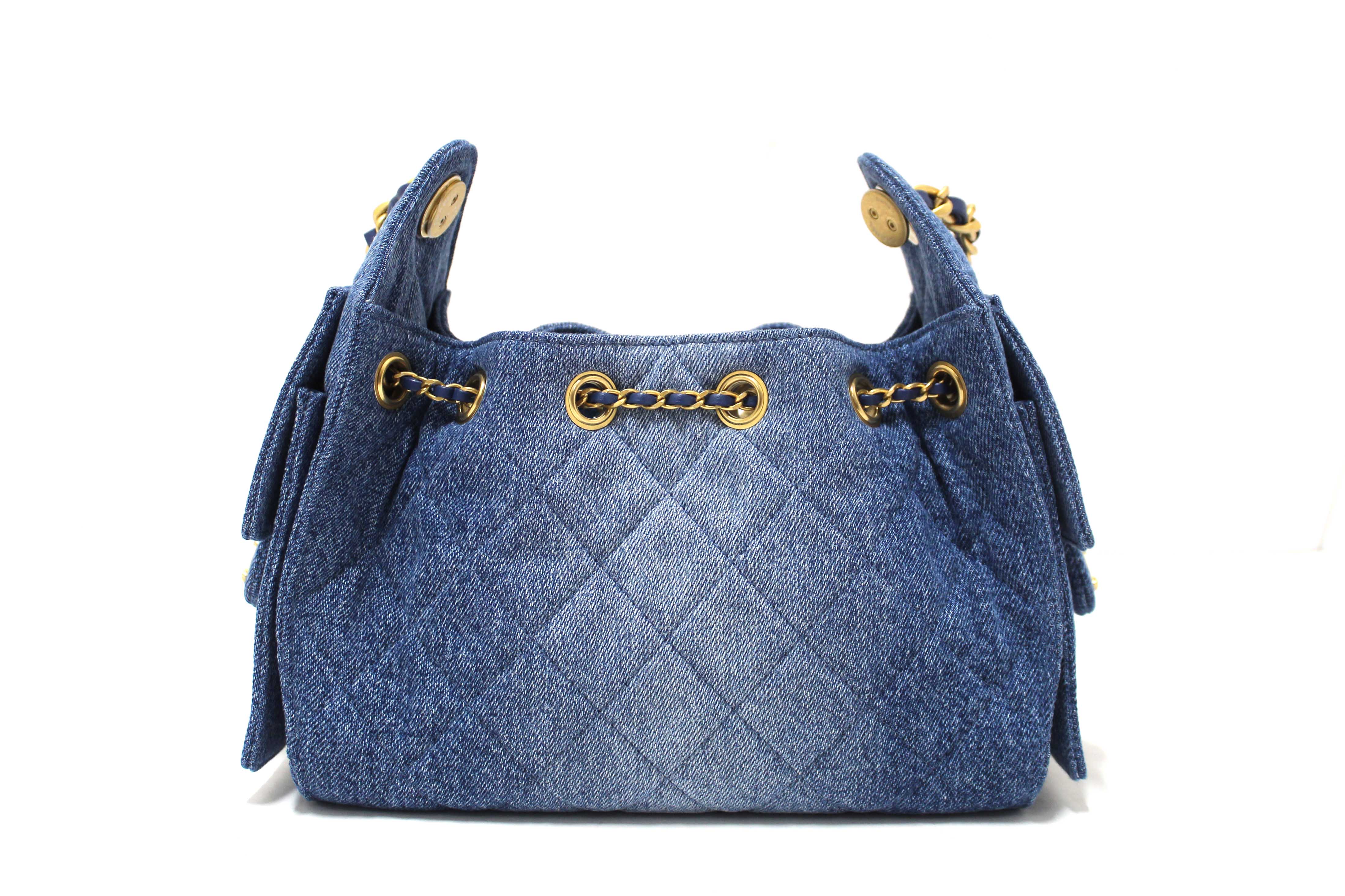 Authentic Chanel Washed Blue Denim Quilted Mini 25 Hobo Shoulder Bag