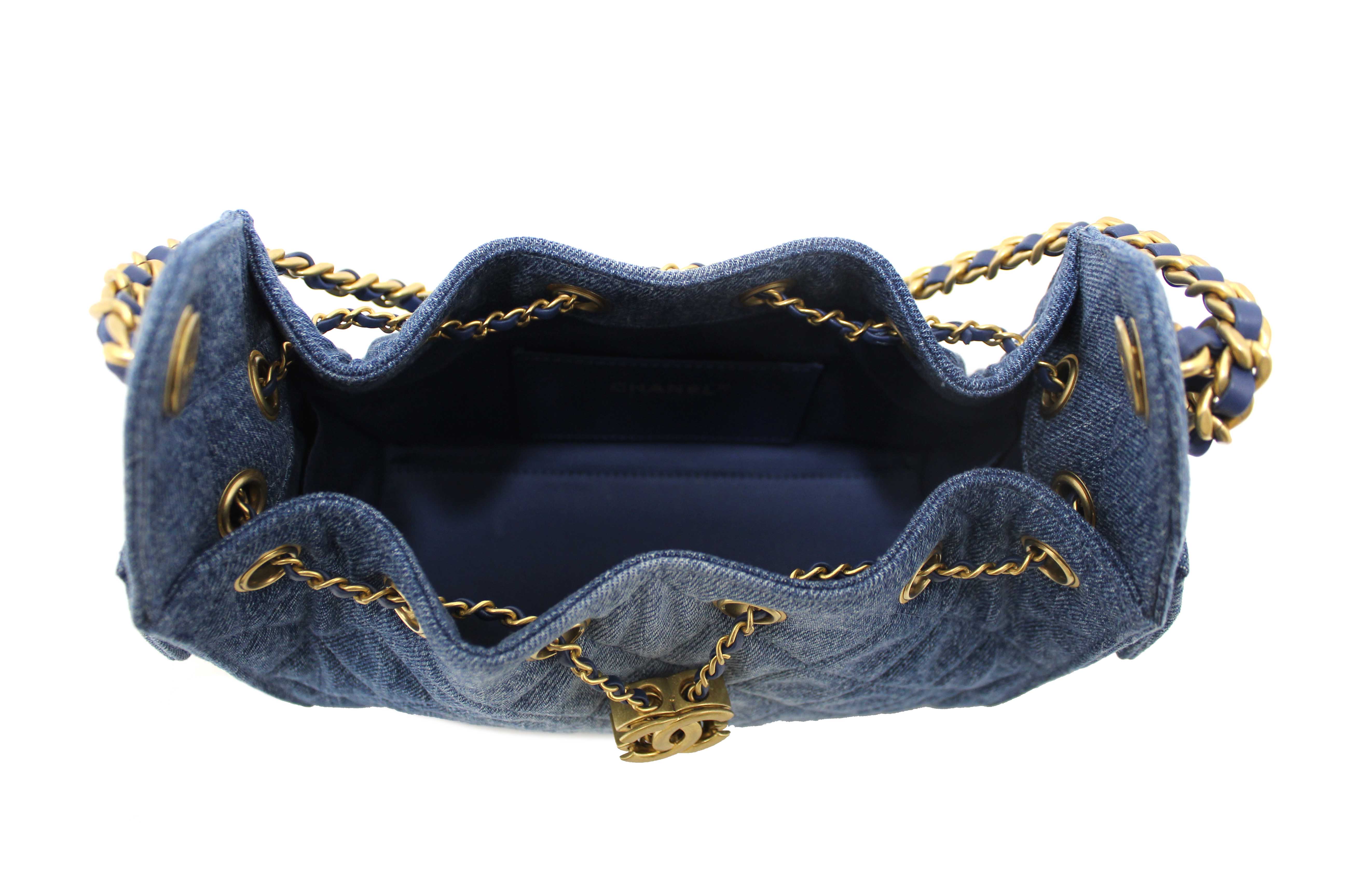 Authentic Chanel Washed Blue Denim Quilted Mini 25 Hobo Shoulder Bag