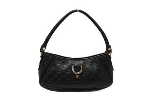 Authentic Gucci Black Guccissima Leather D Ring Abbey Pochette Bag 130939