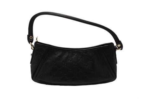 Authentic Gucci Black Guccissima Leather D Ring Abbey Pochette Bag 130939