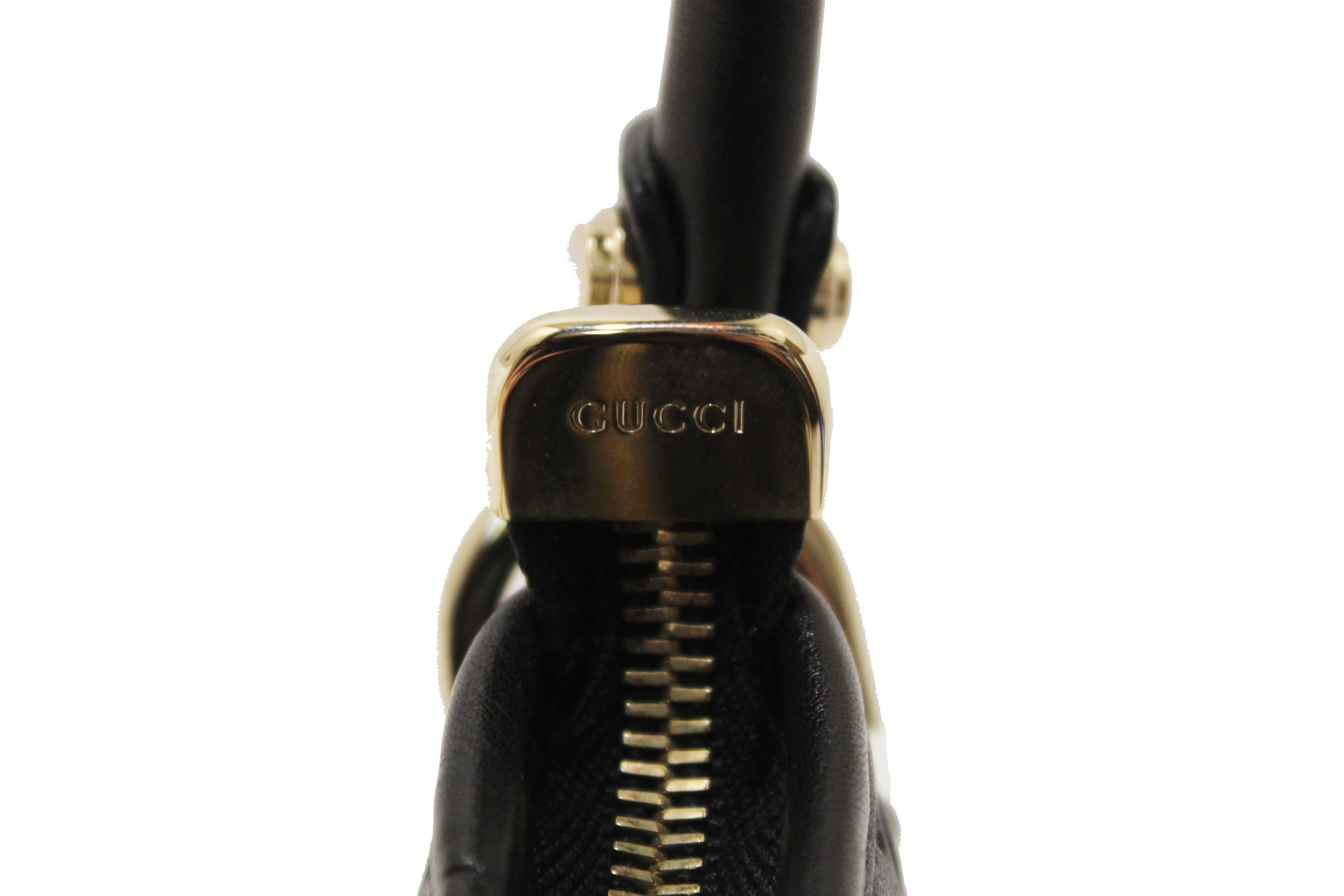 Authentic Gucci Black Guccissima Leather D Ring Abbey Pochette Bag 130939