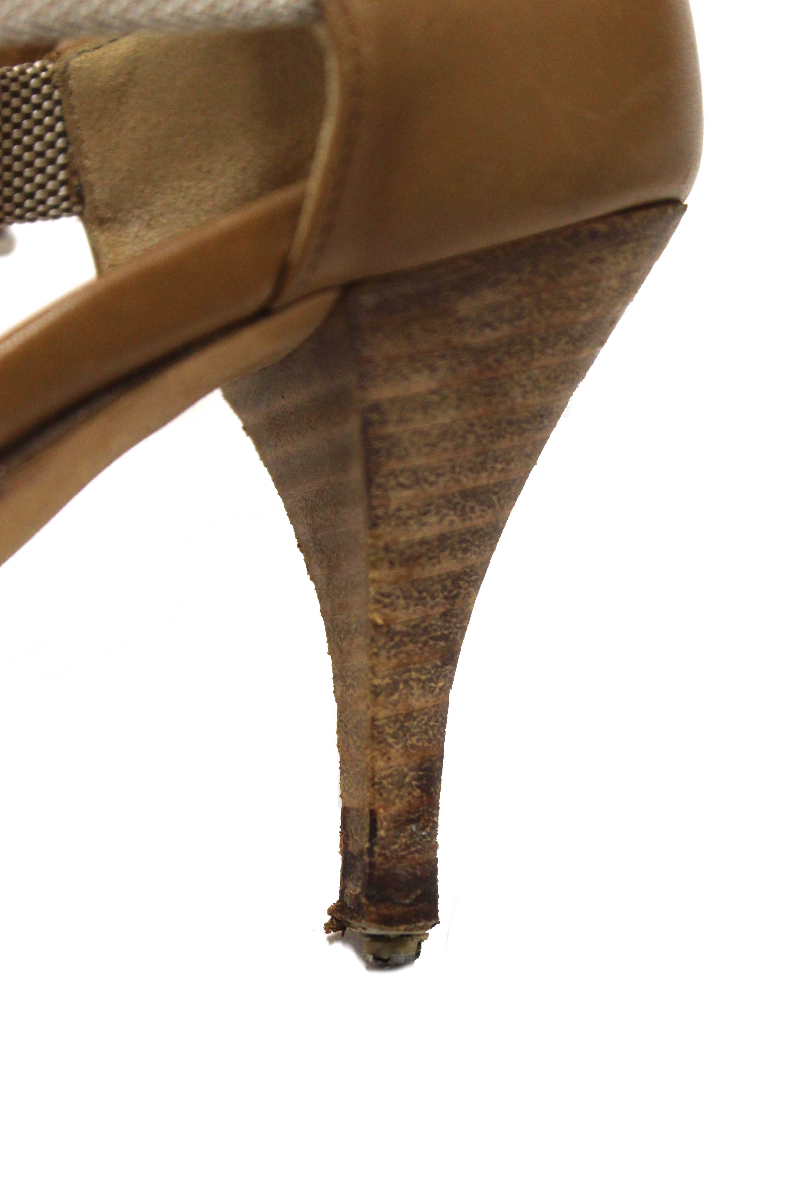 Authentic Hermes Beige Canvas Leather Strappy Heels Sandals Shoes Size 36.5