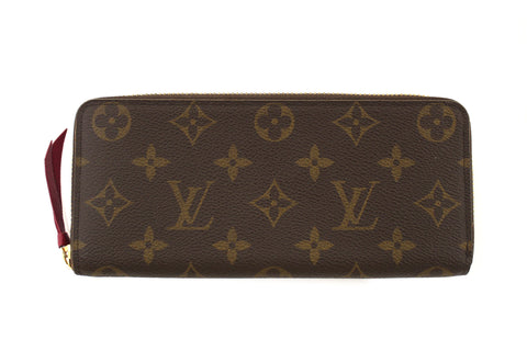 Authentic Louis Vuitton Classic Monogram Canvas Fuchsia Clemence Wallet