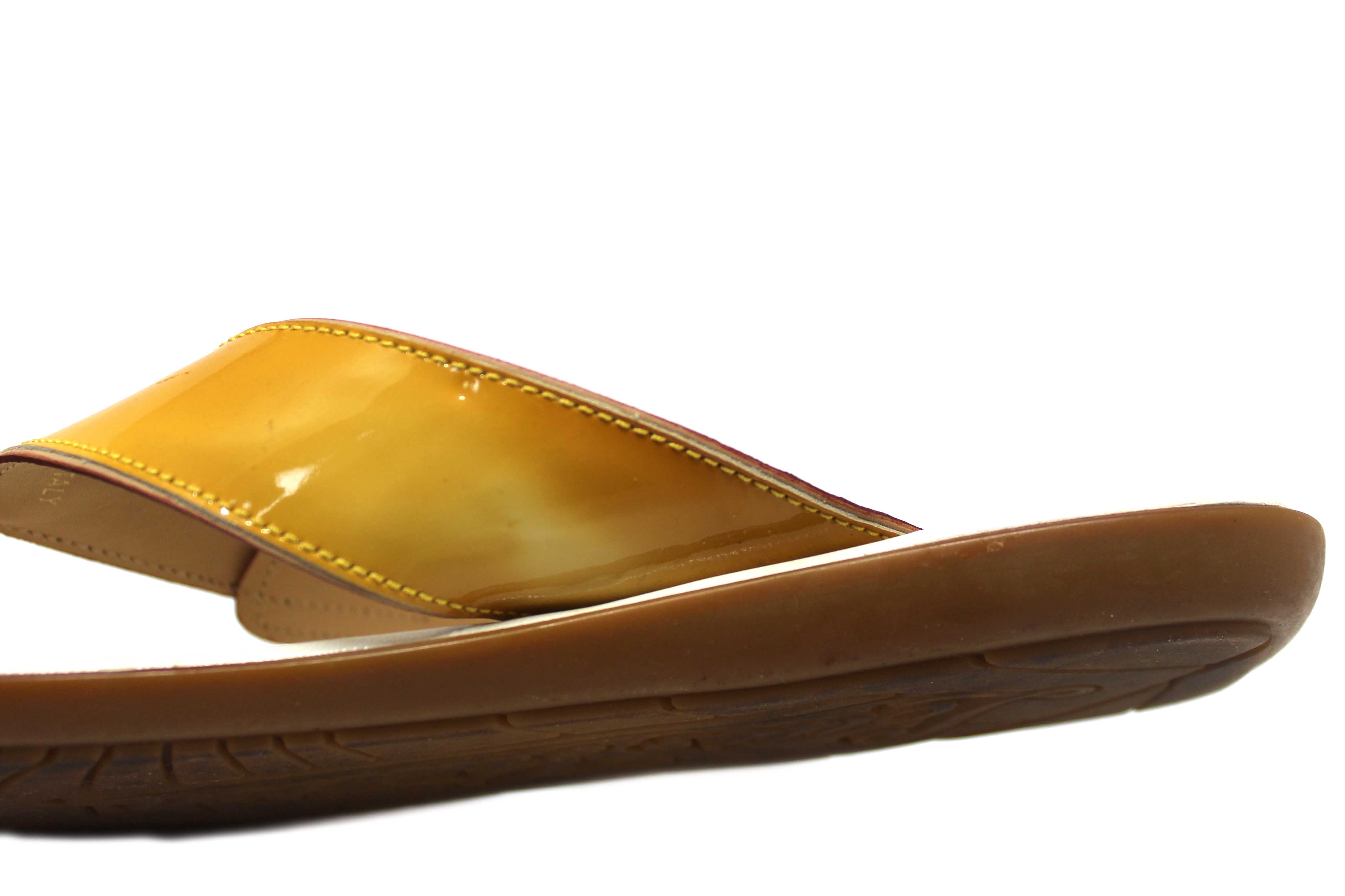 Authentic Louis Vuitton Yellow Patent Leather Thong Slipper Sandals Shoes Size 36