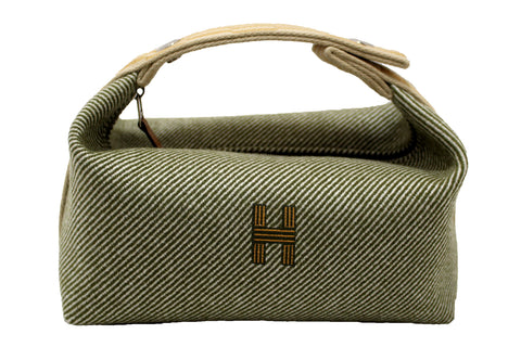 Authentic Hermes Wool Small Bride-A-Brac H Natte Pouch Vert Foret