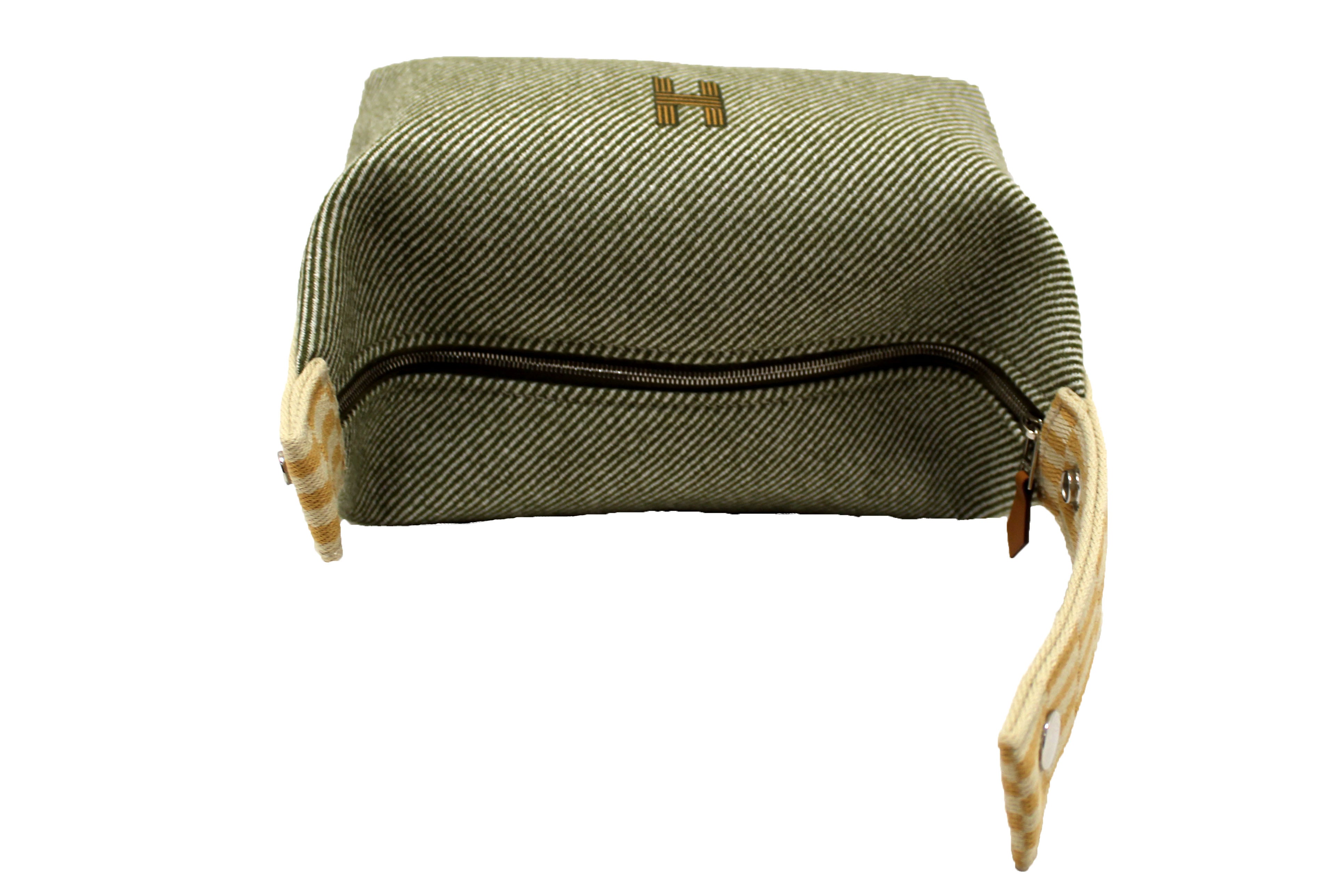 Authentic Hermes Wool Small Bride-A-Brac H Natte Pouch Vert Foret