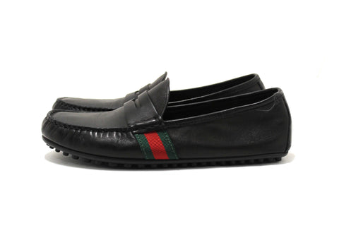 Authentic Gucci Black Calf Leather Kid's Driver with Web Detail Loafers Size 4.5