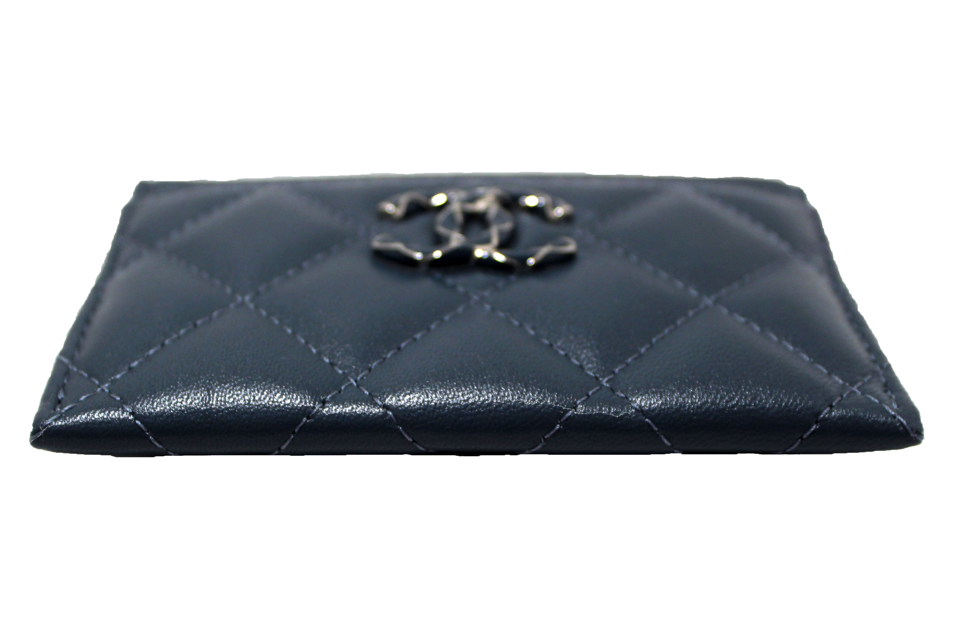 Authentic Chanel Blue Quilted Lambskin Leather Card Holder