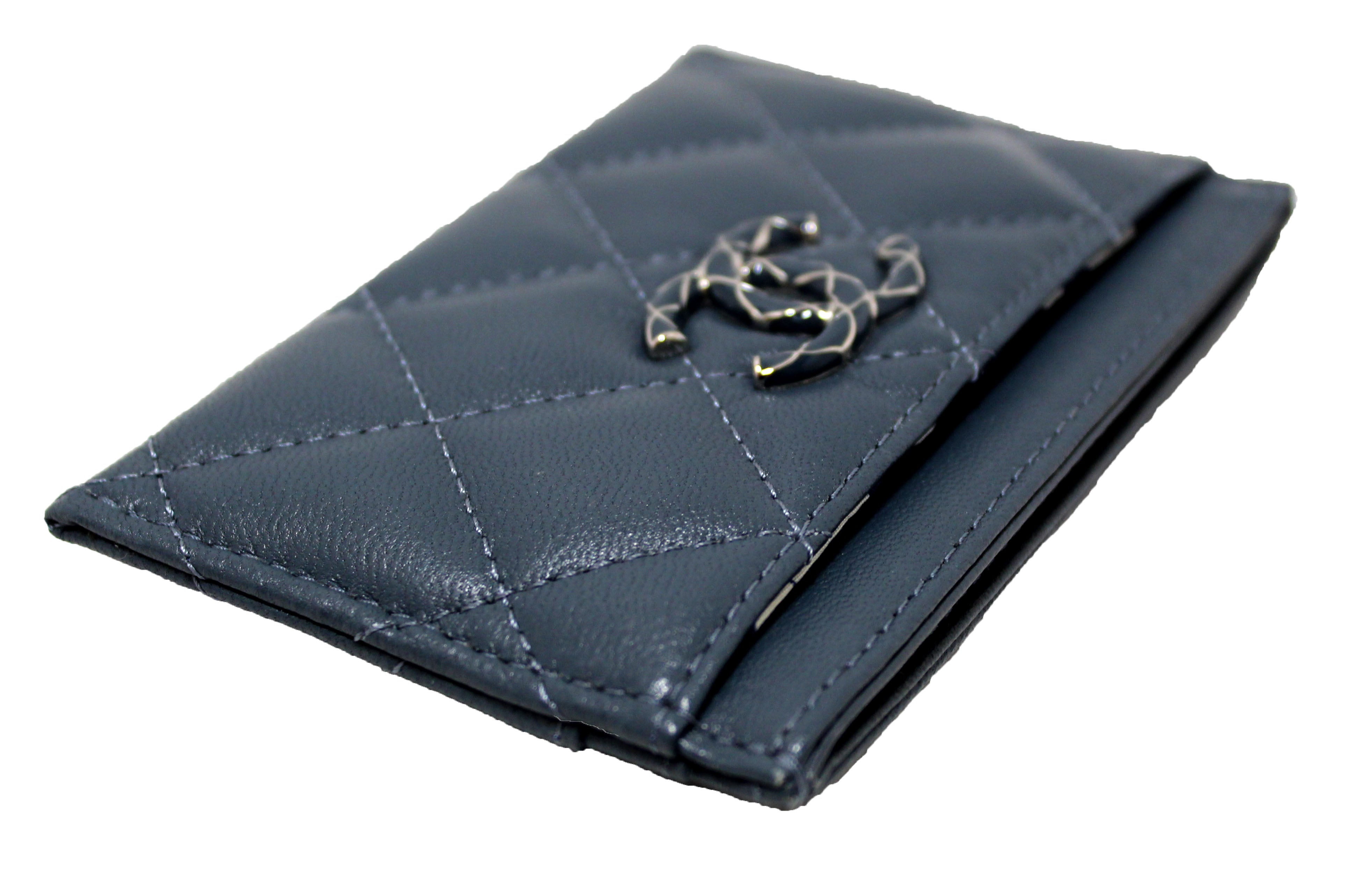 Authentic Chanel Blue Quilted Lambskin Leather Card Holder