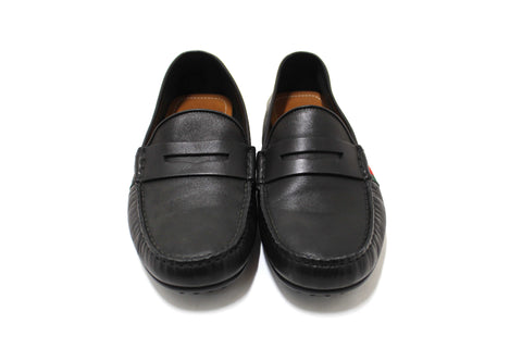 Authentic Gucci Black Calf Leather Kid's Driver with Web Detail Loafers Size 4.5