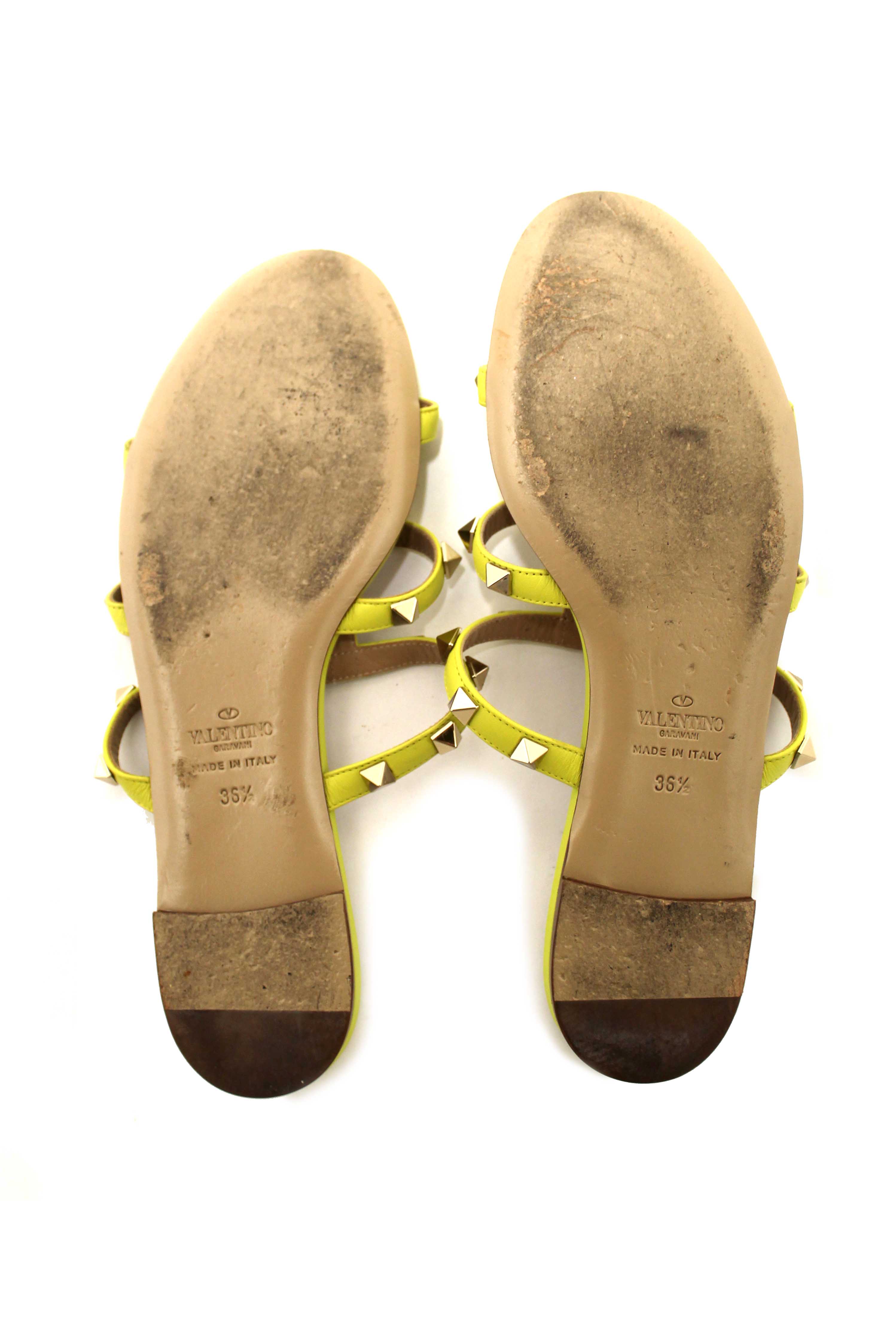 Authentic Valentino Yellow Calfskin Leather Rockstud Slide Sandals Shoes Size 36.5