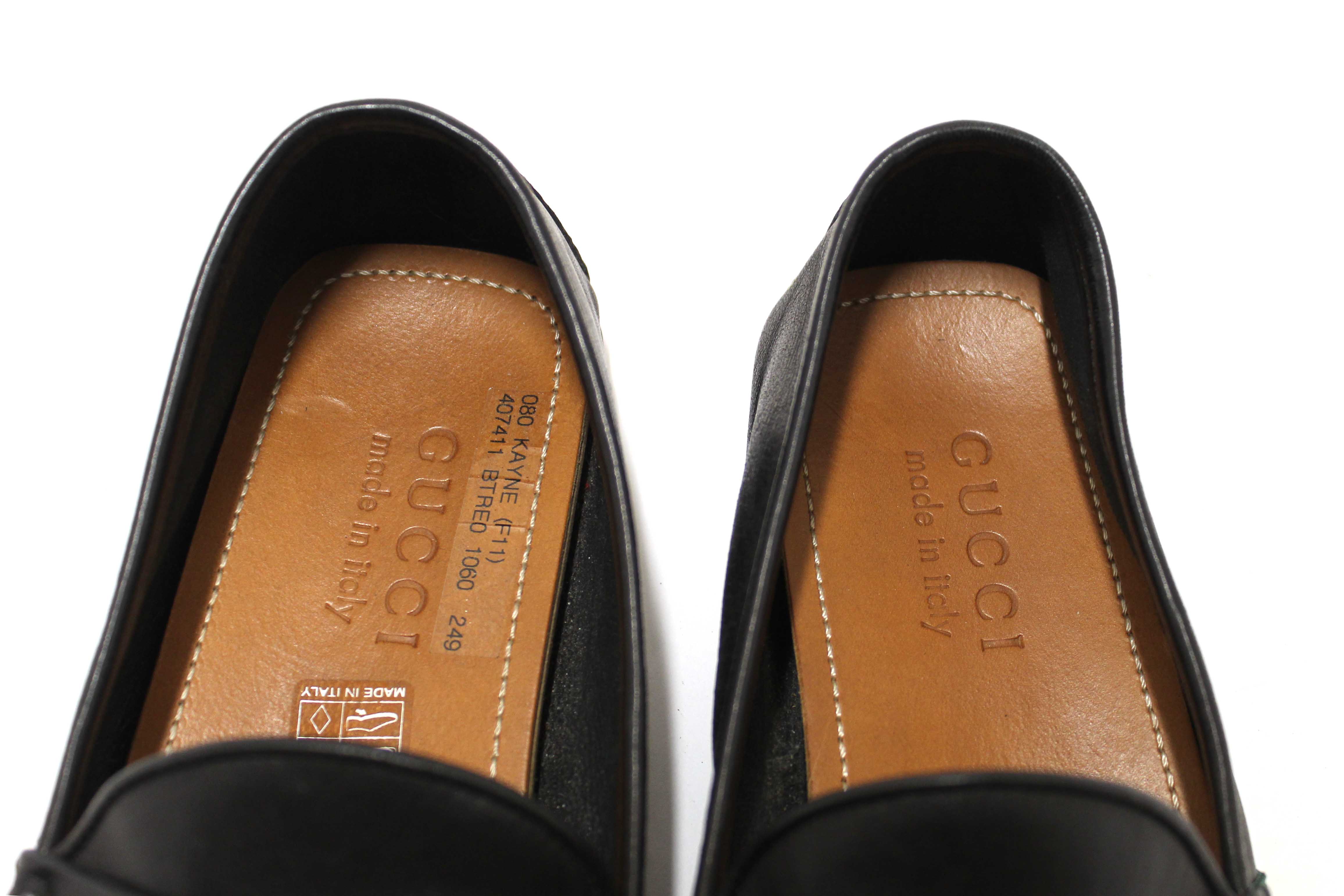 Authentic Gucci Black Calf Leather Kid's Driver with Web Detail Loafers Size 4.5