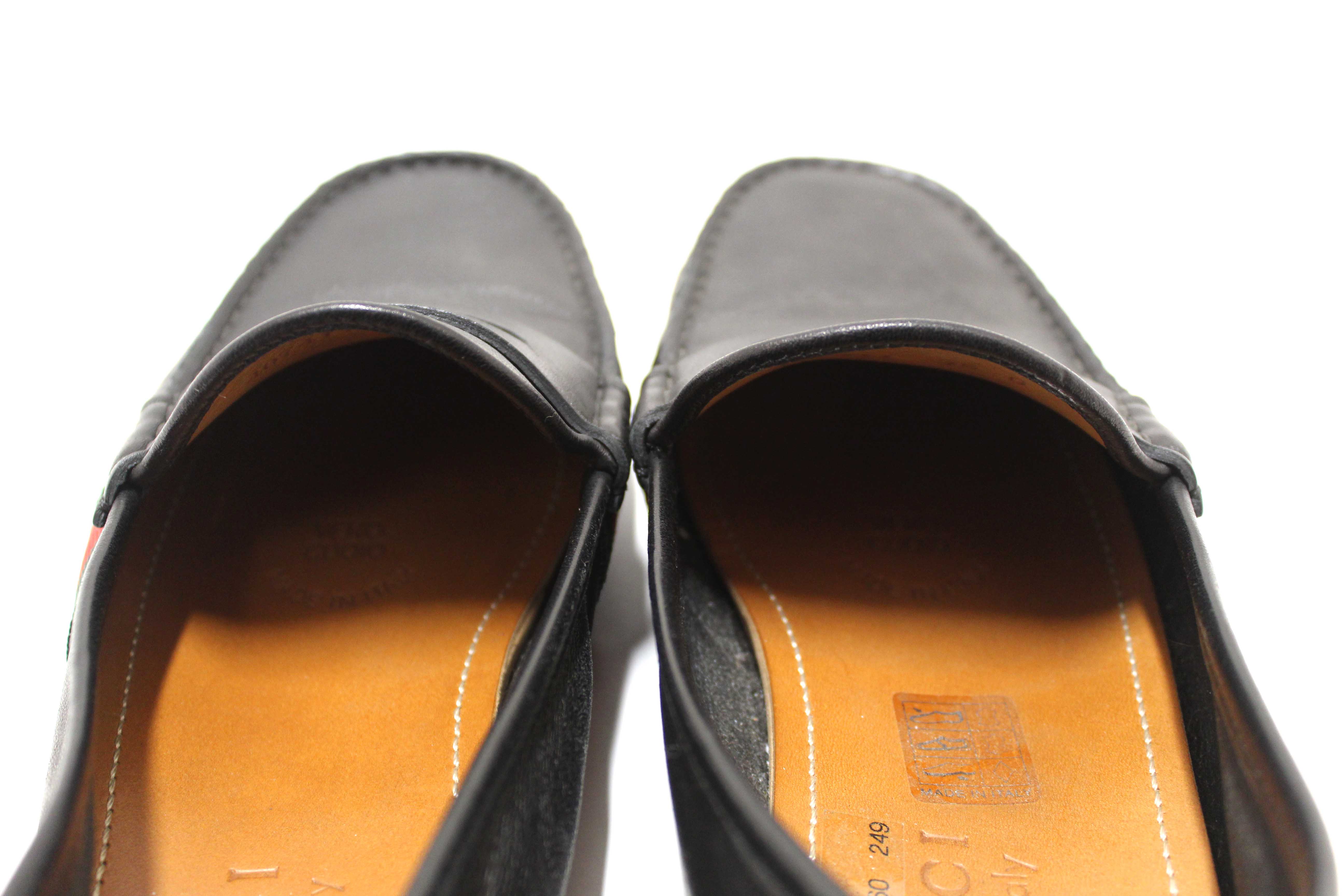 Authentic Gucci Black Calf Leather Kid's Driver with Web Detail Loafers Size 4.5