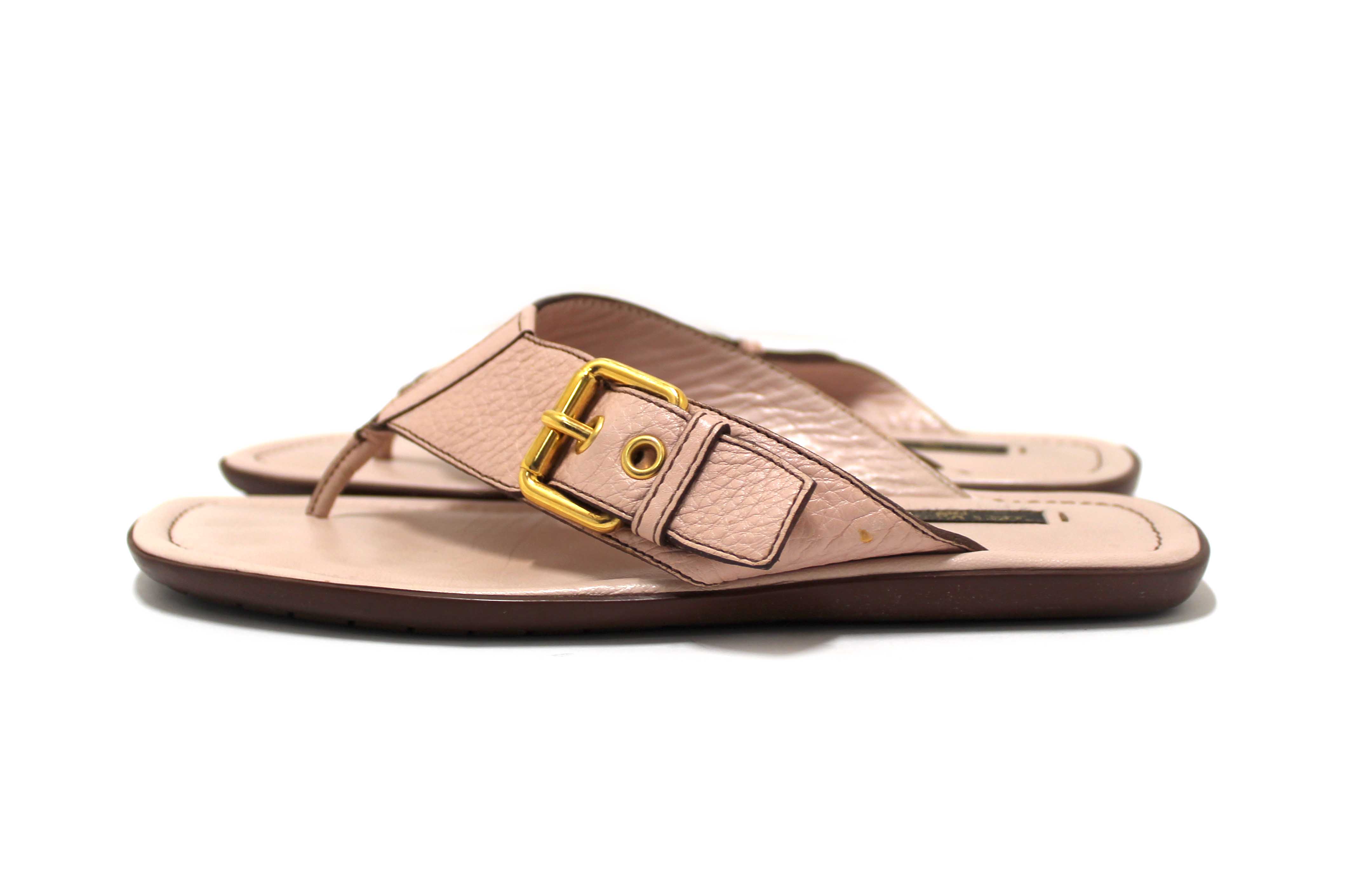 Authentic Louis Vuitton Pink Leather Thong Slipper Sandals Shoes Size 36