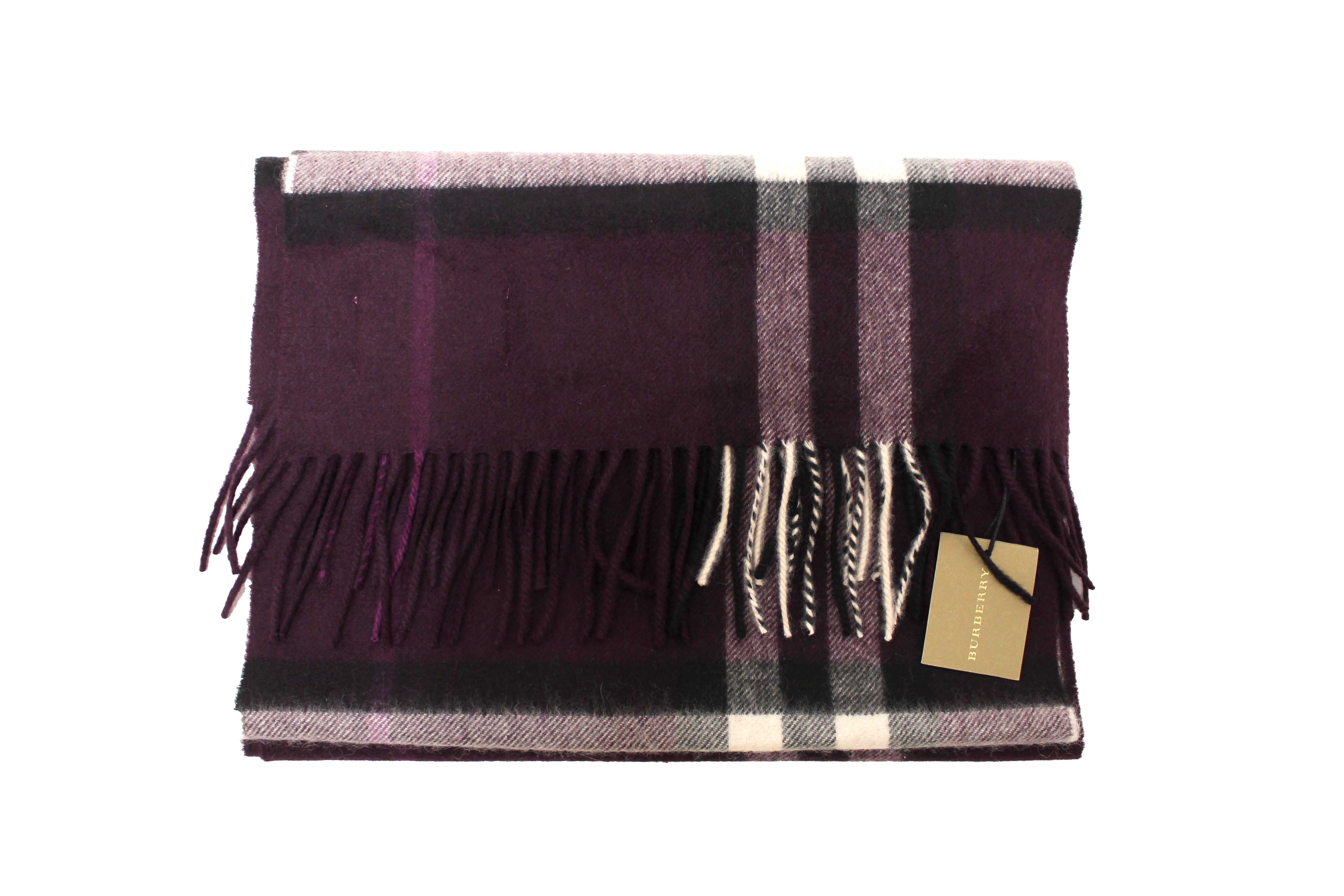 Authentic NEW Burberry Purple Plaid Cashmere Scarf