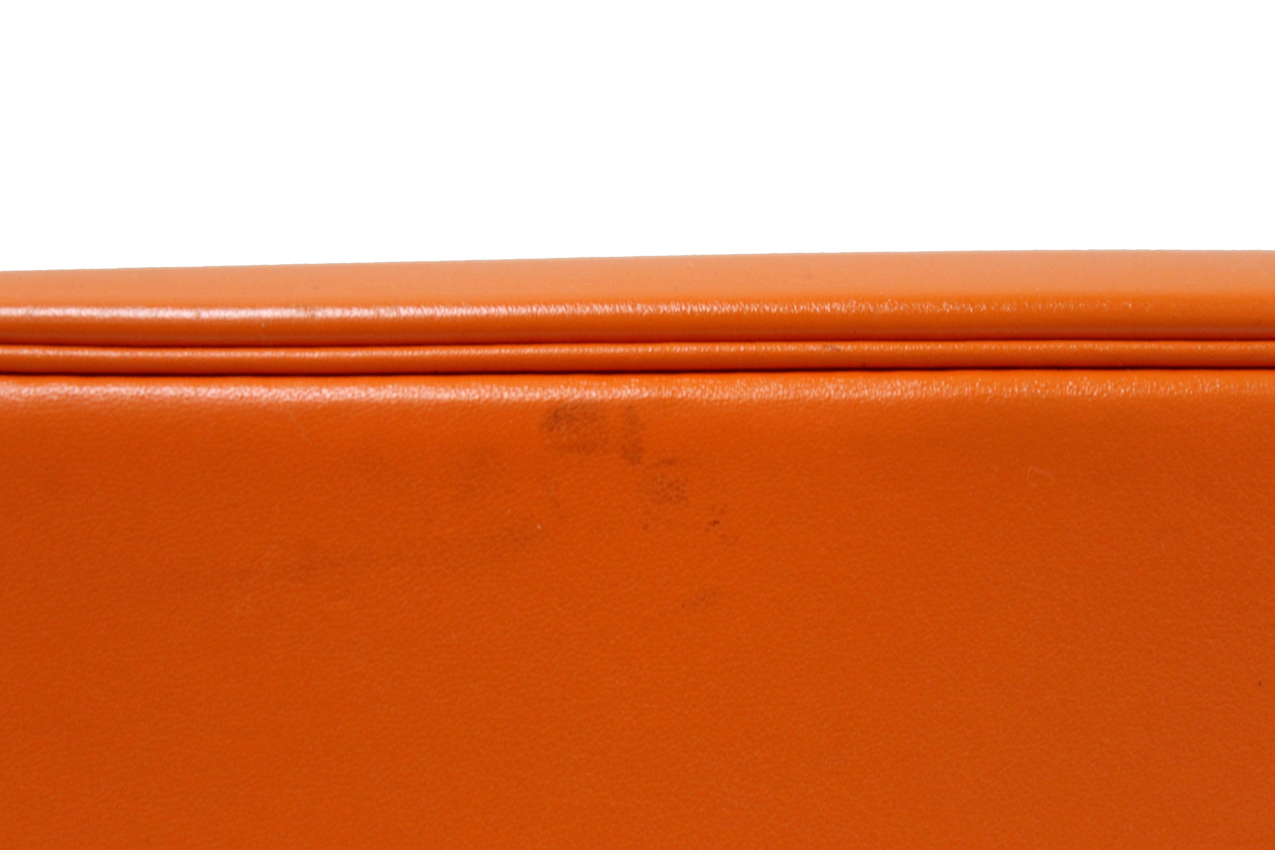 HERMES PARIS Orange Poppy Pebbled Leather CLUTCH Wallet Dogon 