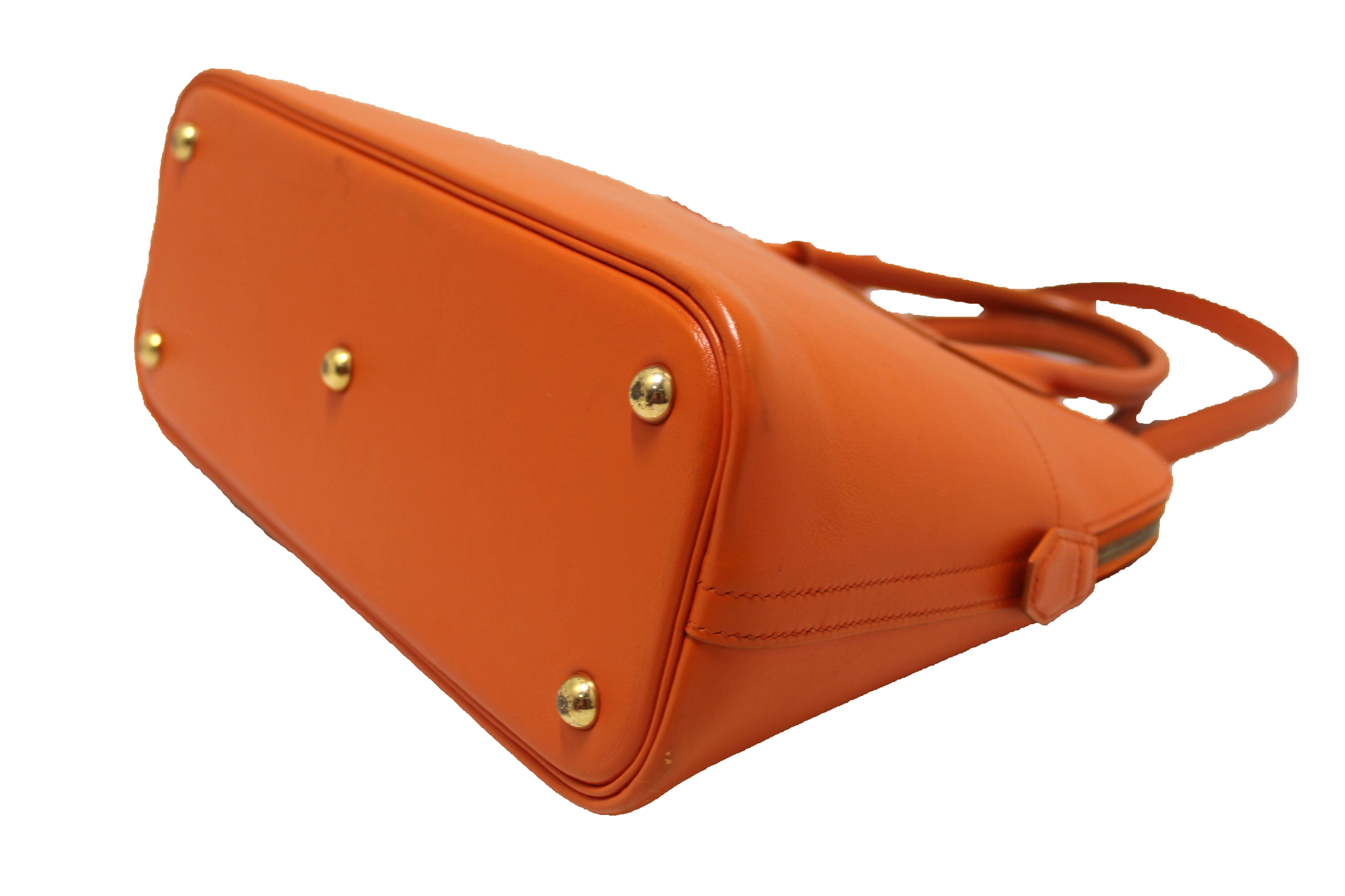 Authentic Hermes Orange Bolide 31 Box Calf Leather Handbag/Shoulder Bag