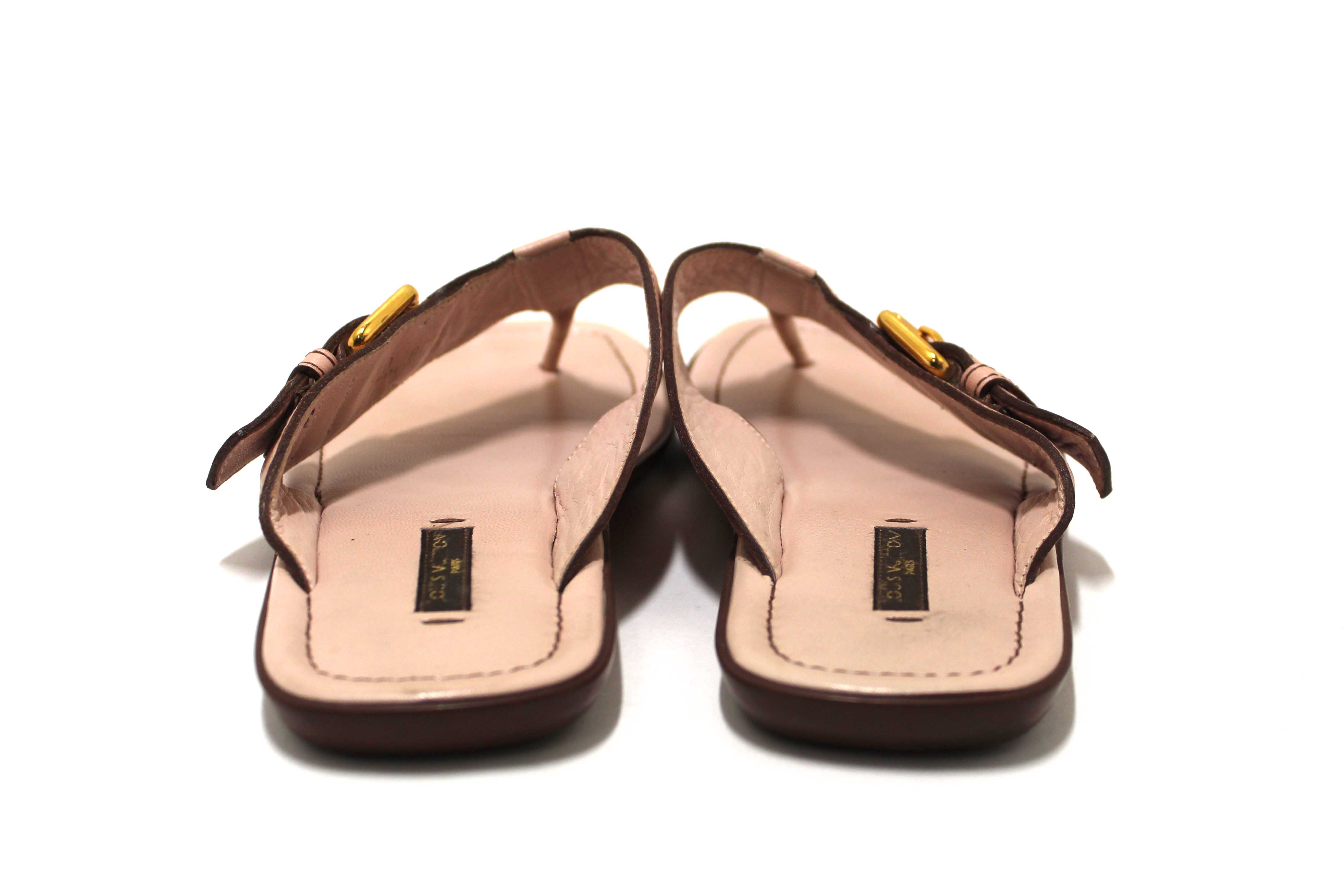 Authentic Louis Vuitton Pink Leather Thong Slipper Sandals Shoes Size 36