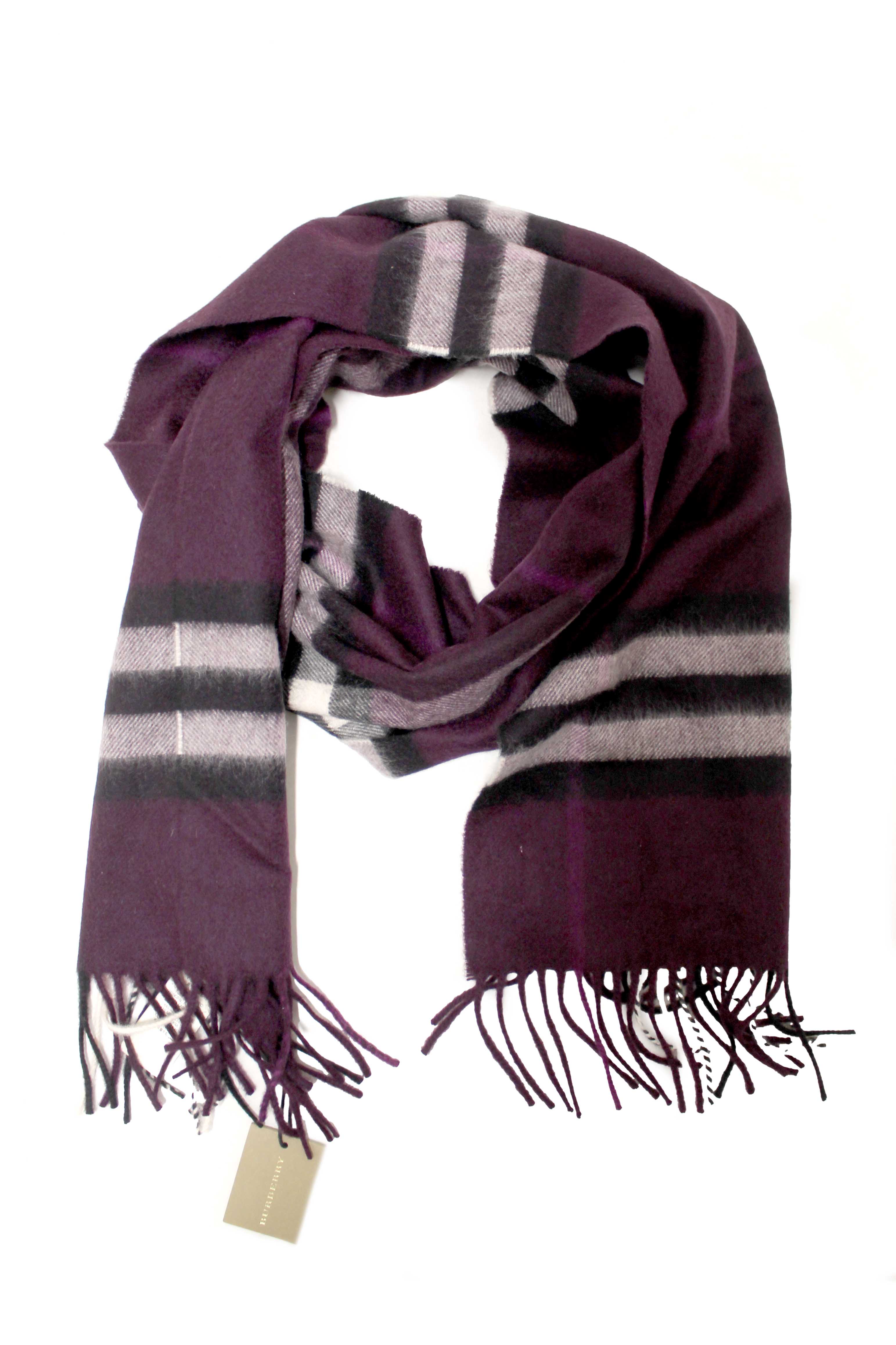 Authentic NEW Burberry Purple Plaid Cashmere Scarf