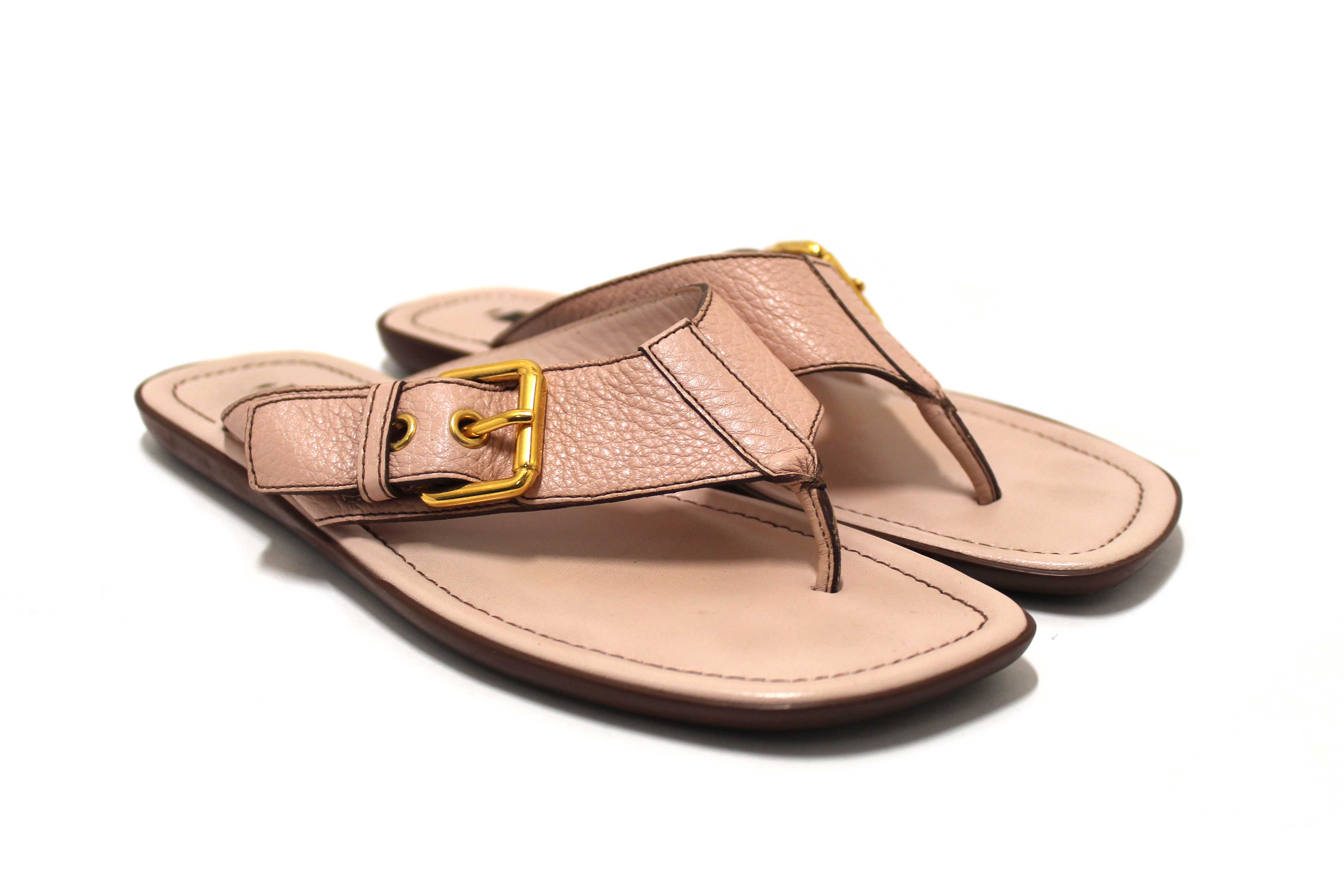Authentic Louis Vuitton Pink Leather Thong Slipper Sandals Shoes Size 36