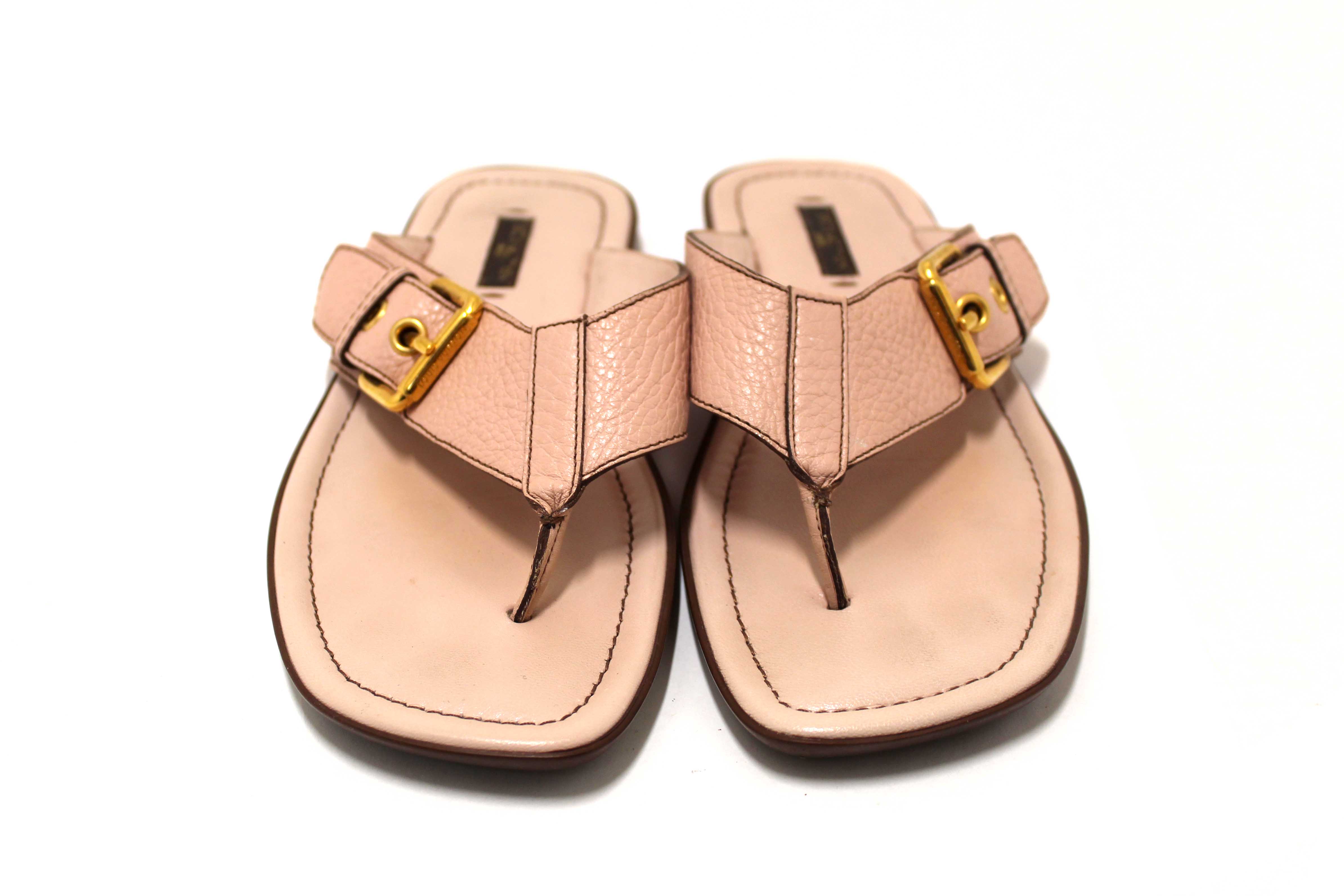 Authentic Louis Vuitton Pink Leather Thong Slipper Sandals Shoes Size 36