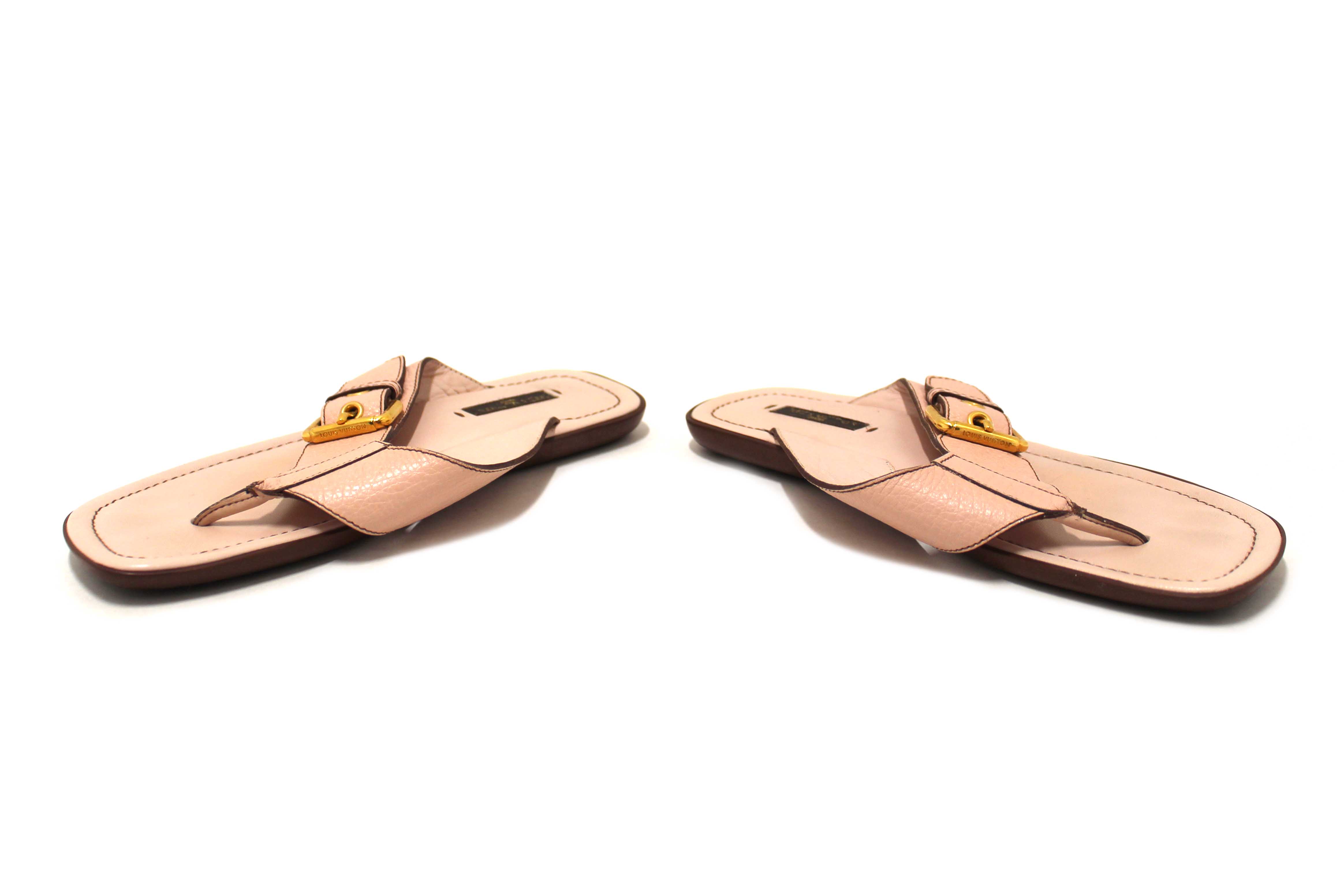 Authentic Louis Vuitton Pink Leather Thong Slipper Sandals Shoes Size 36
